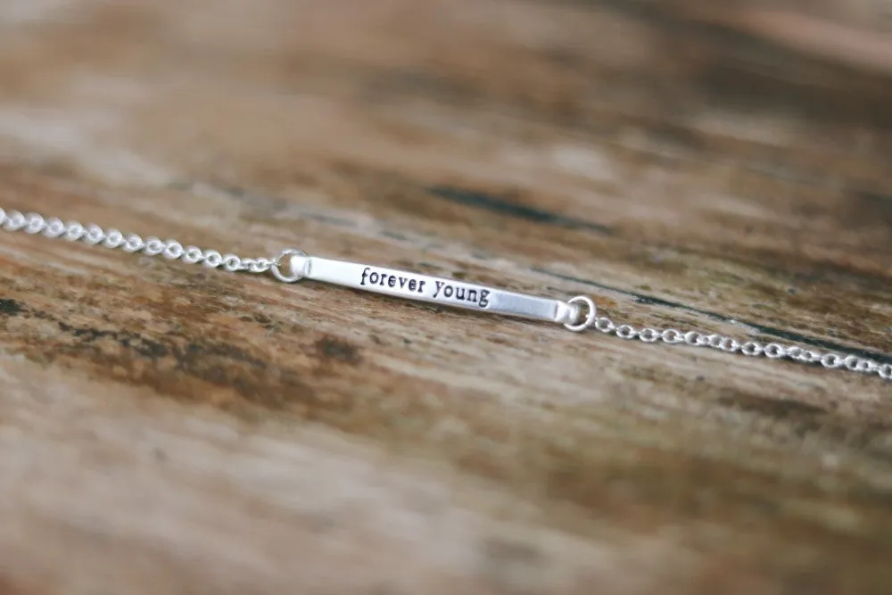 Forever Young bracelet, silver tone chain bracelet, inspiration quote charm bracelet, personalised bracelet, silver bracelet, gift for her