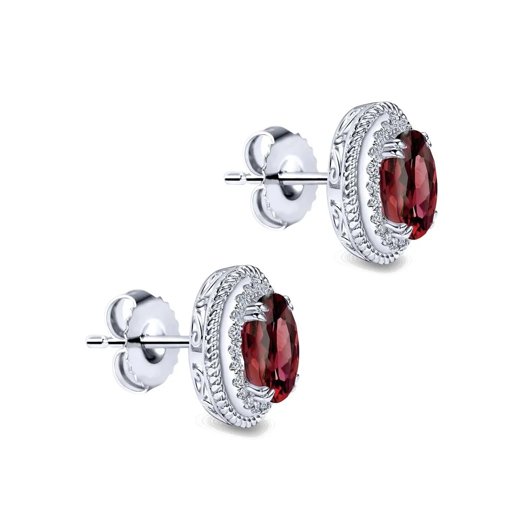 Gabriel & Co. 14k White Gold Garnet and Diamond Earrings