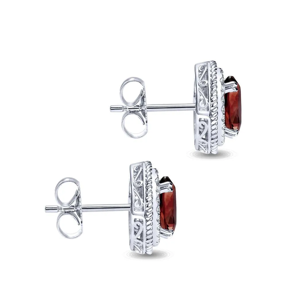 Gabriel & Co. 14k White Gold Garnet and Diamond Earrings