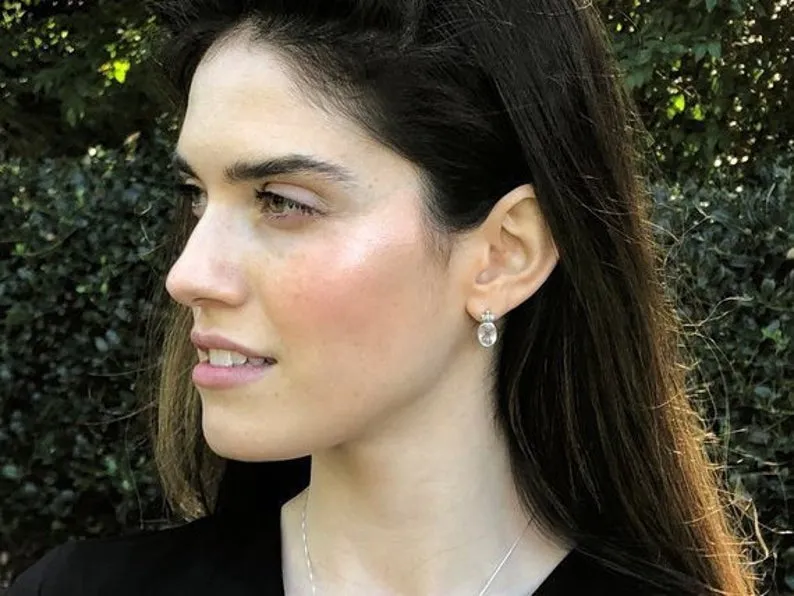 Garnet Earrings - Red Oval Earrings - Bezel Drop Earrings