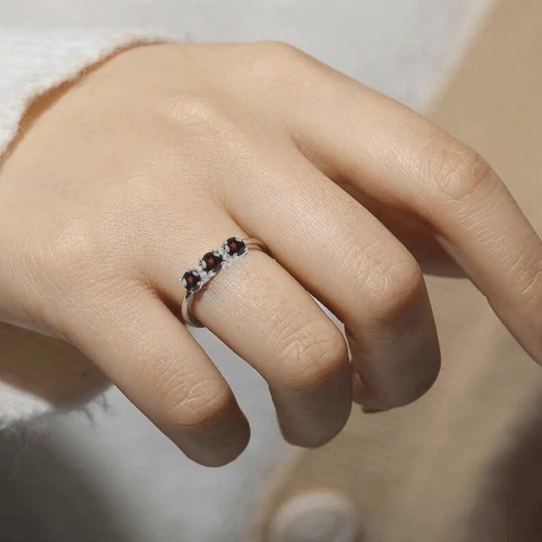 Garnet Three Stone Ring,3 stone garnet ring