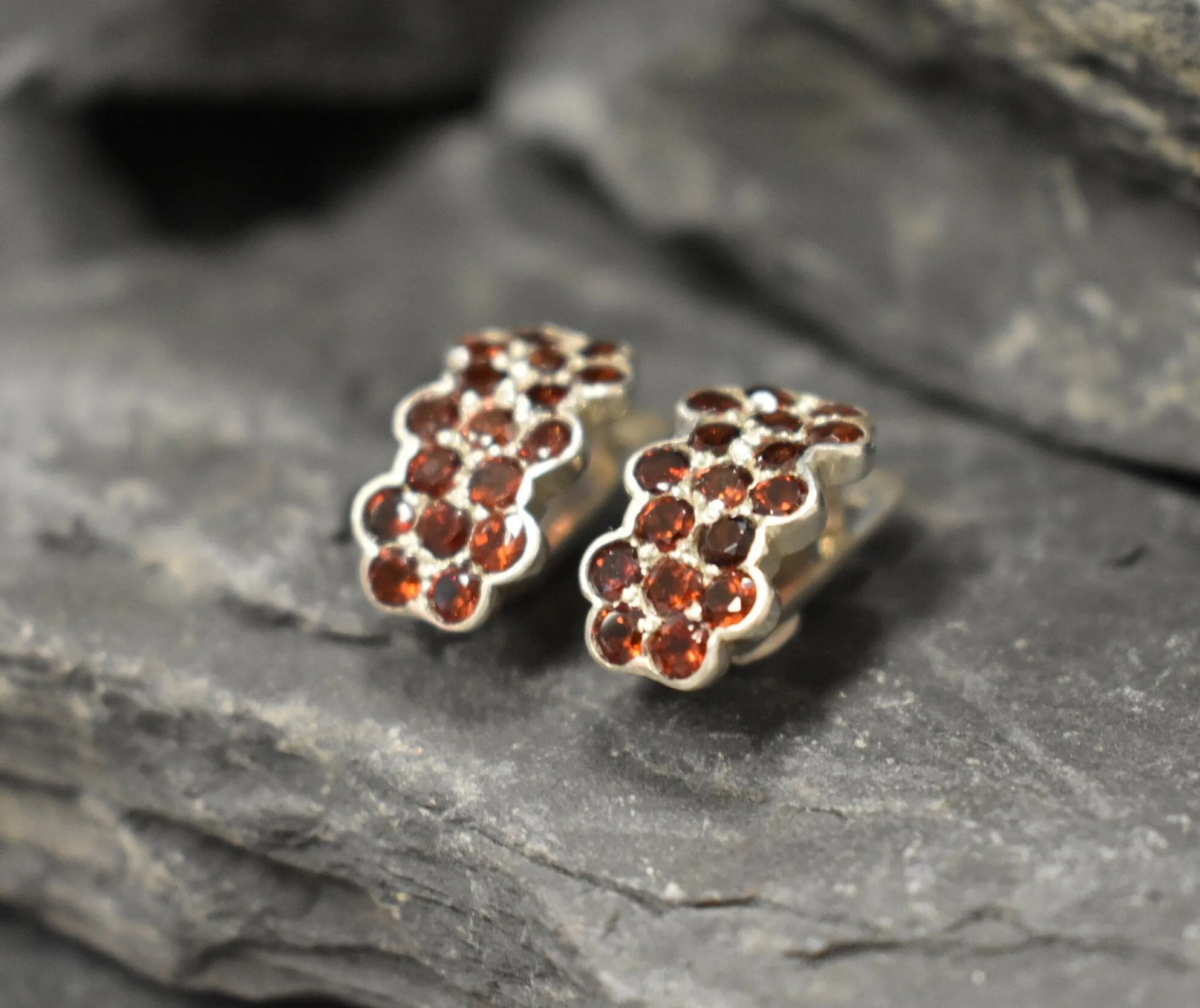 Genuine Garnet Earrings - Red Honey Comb Earrings - Floral Drop Earrings