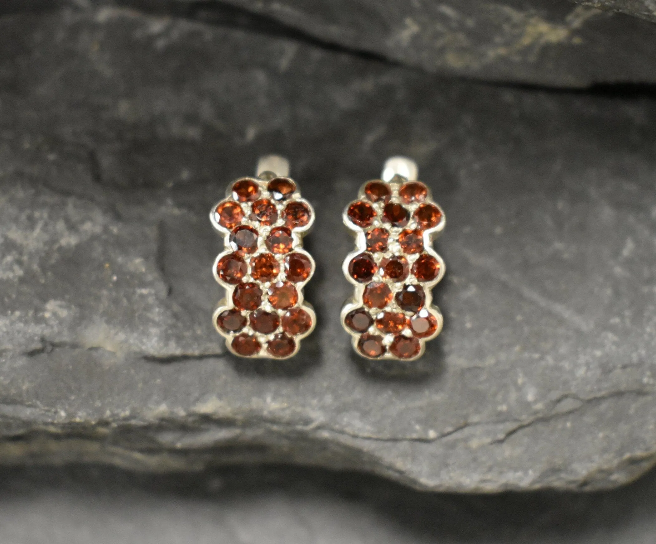 Genuine Garnet Earrings - Red Honey Comb Earrings - Floral Drop Earrings