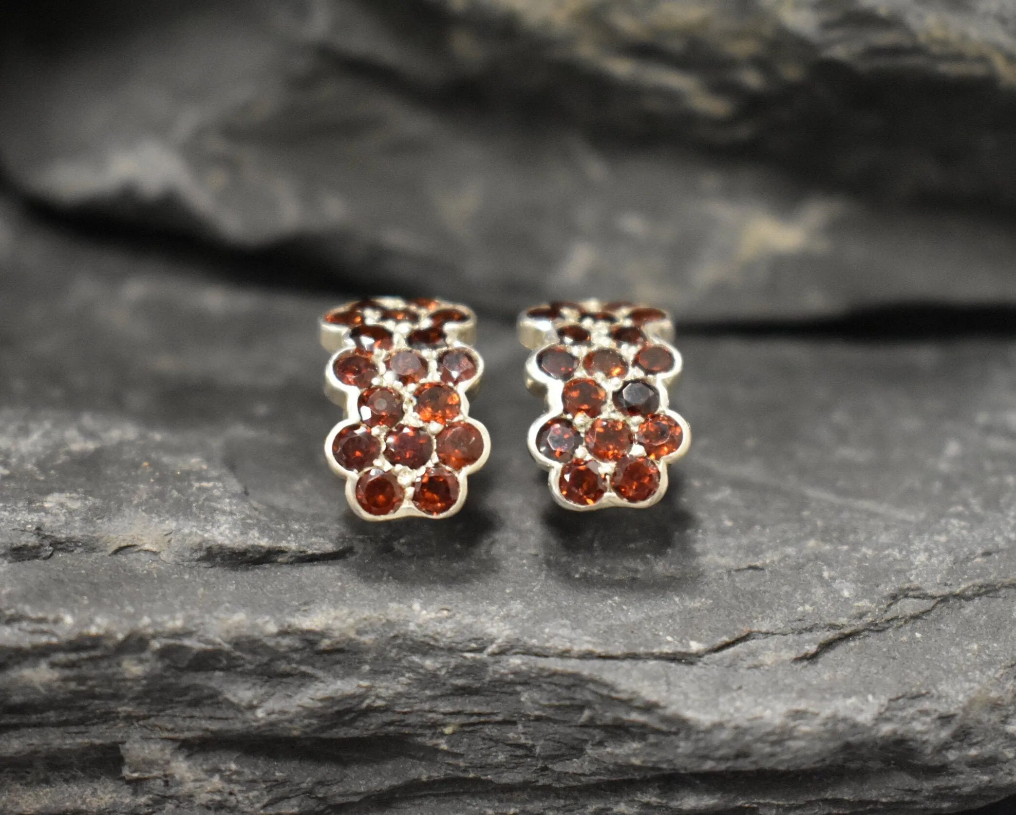 Genuine Garnet Earrings - Red Honey Comb Earrings - Floral Drop Earrings