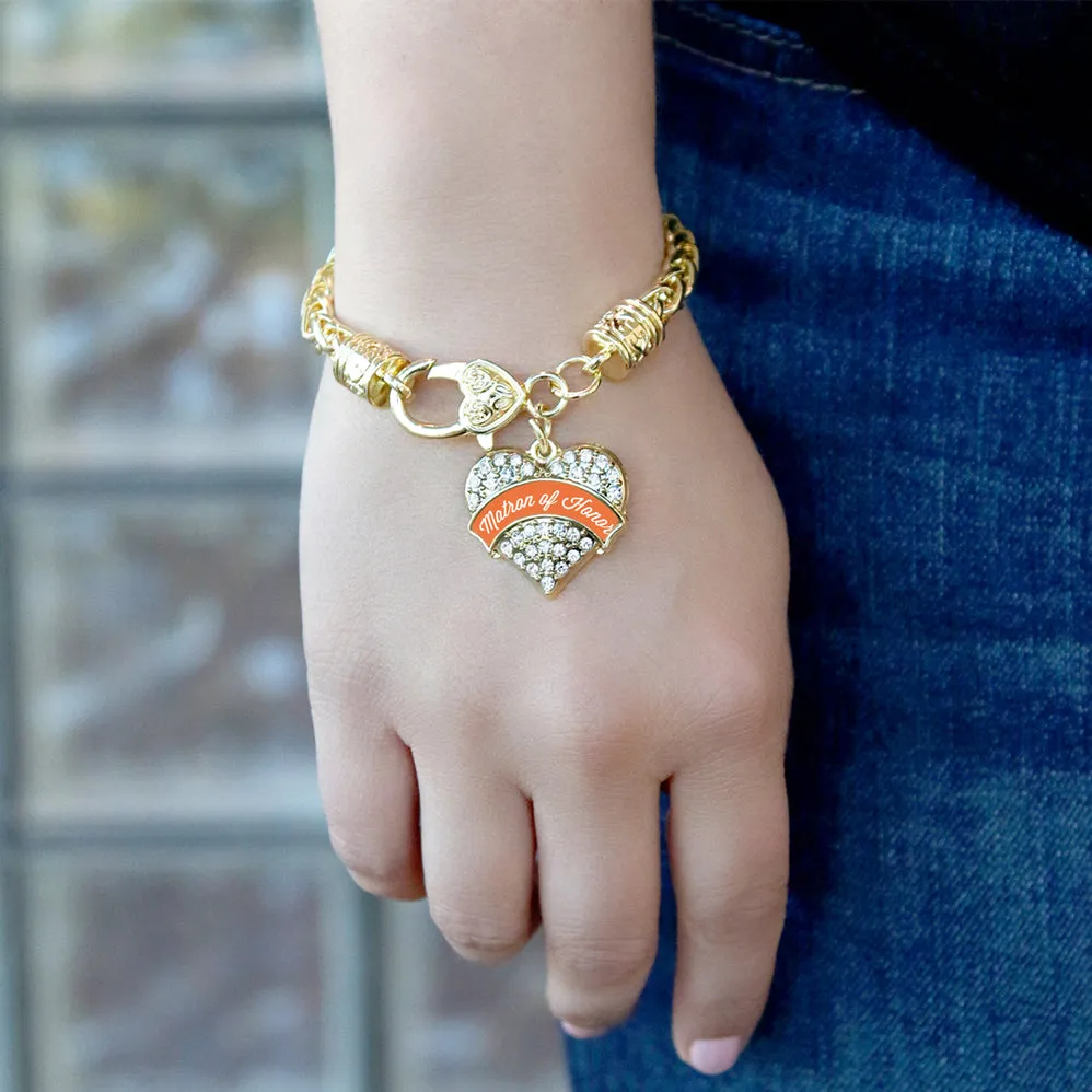 Gold Orange Matron of Honor Pave Heart Charm Braided Bracelet