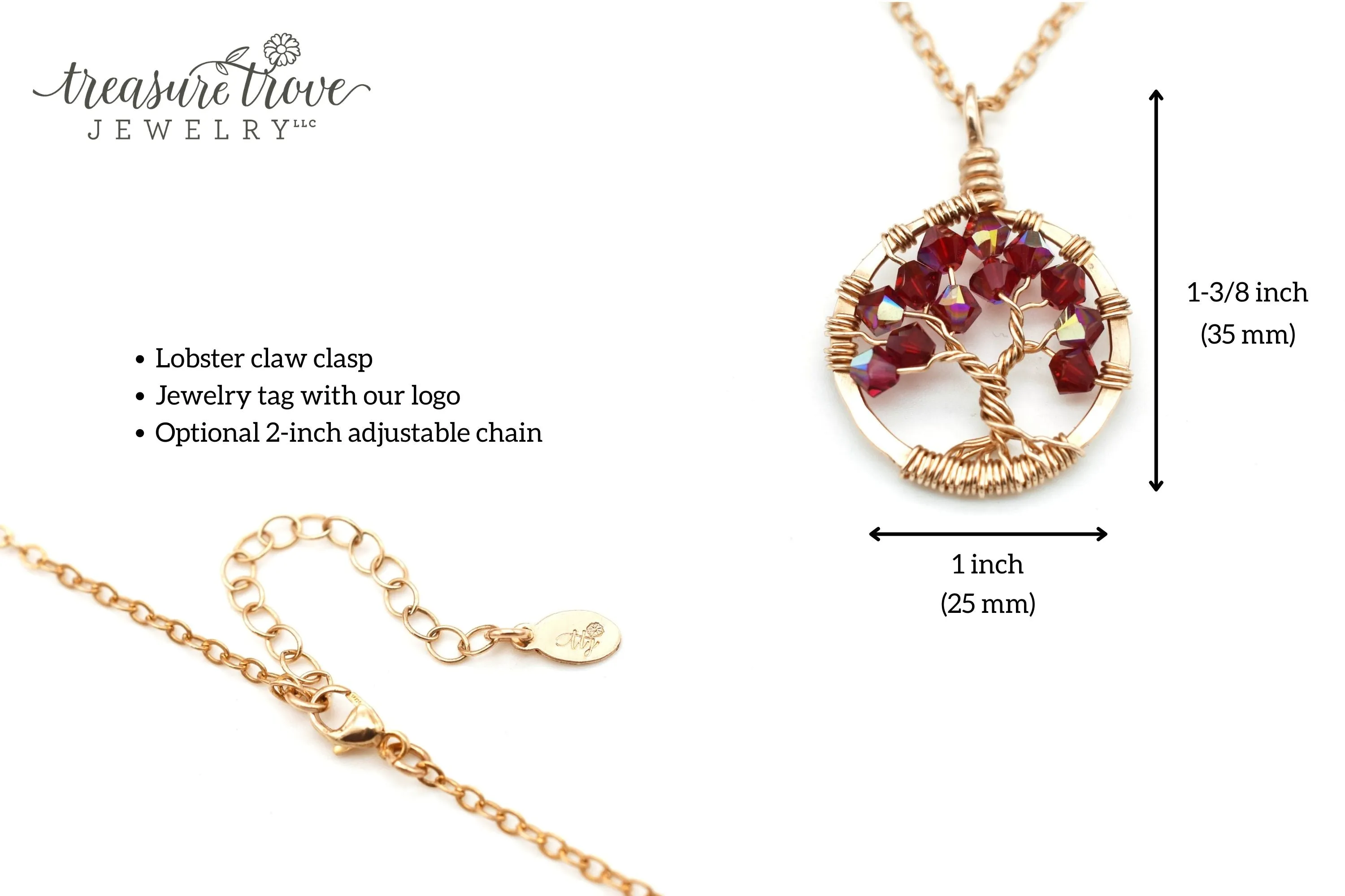 Gold Peridot Tree of Life Crystal Necklace (August)