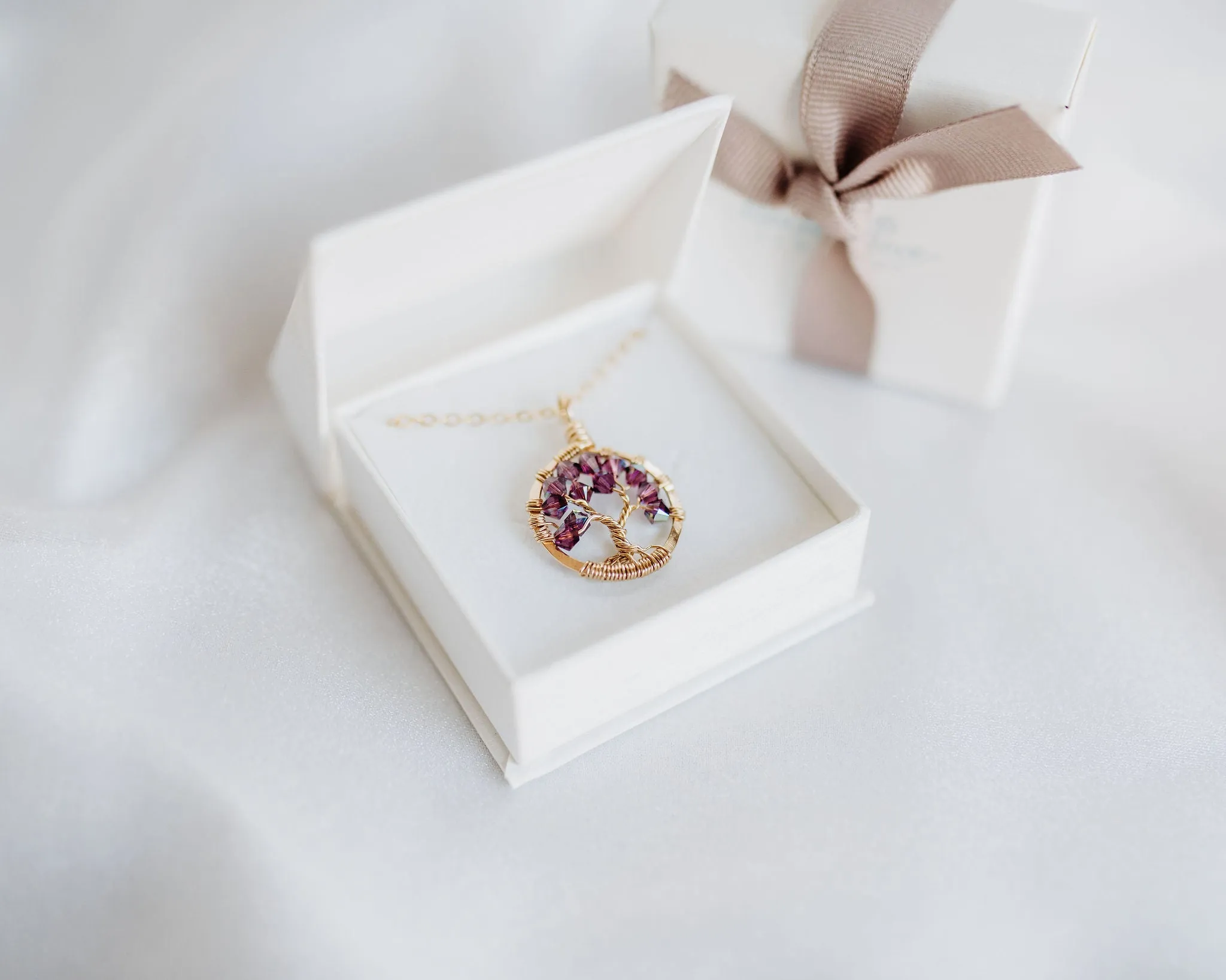 Gold Peridot Tree of Life Crystal Necklace (August)