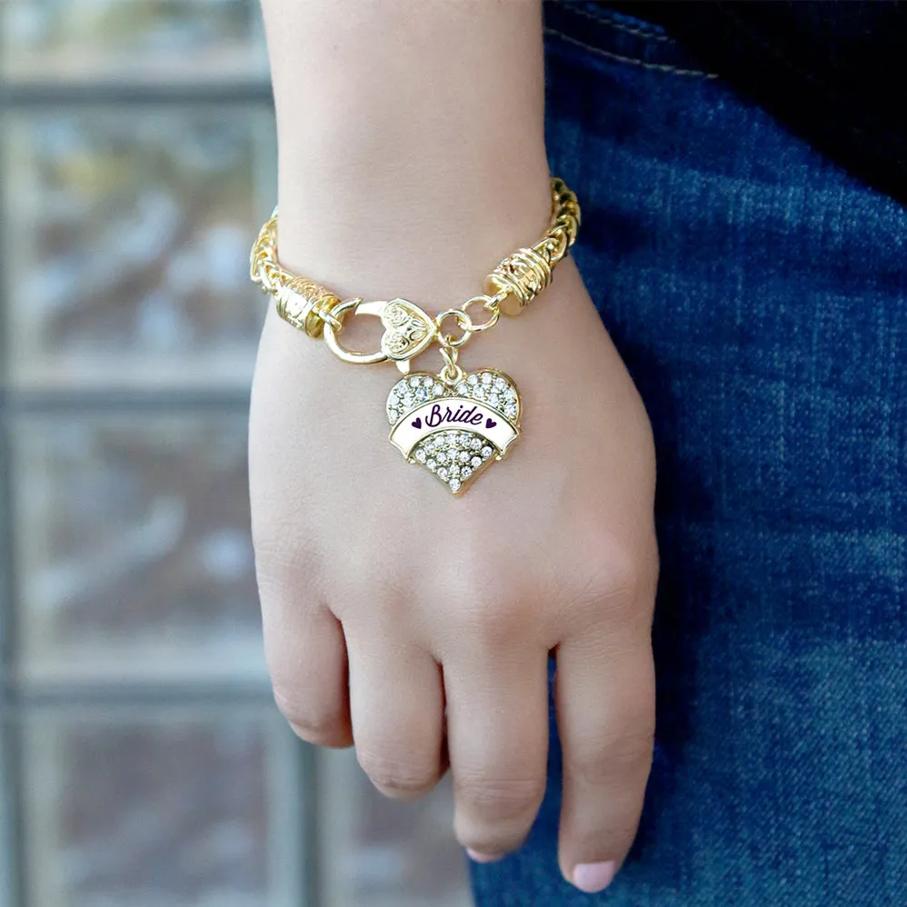 Gold Plum Bride Pave Heart Charm Braided Bracelet