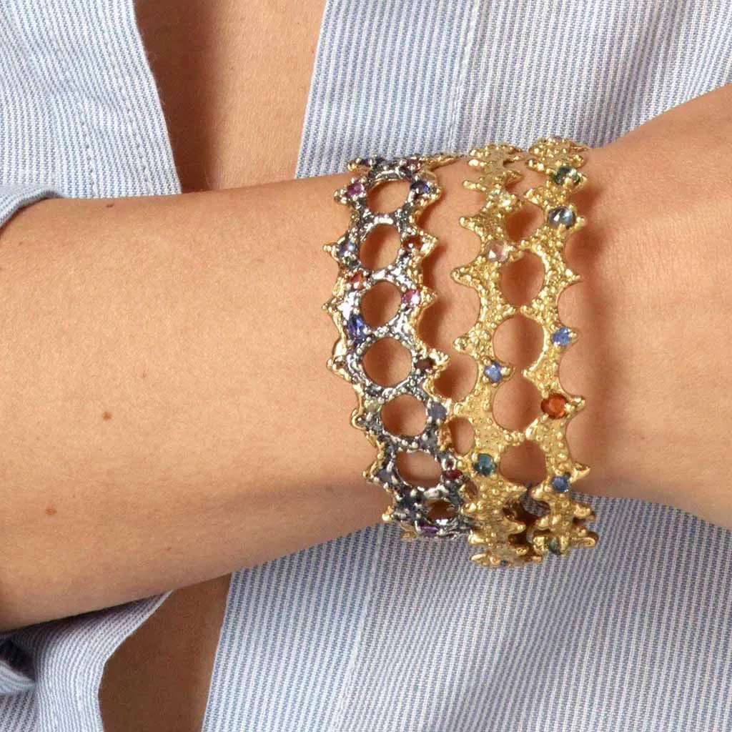 Gold Sapphire Bangle for Small Hands