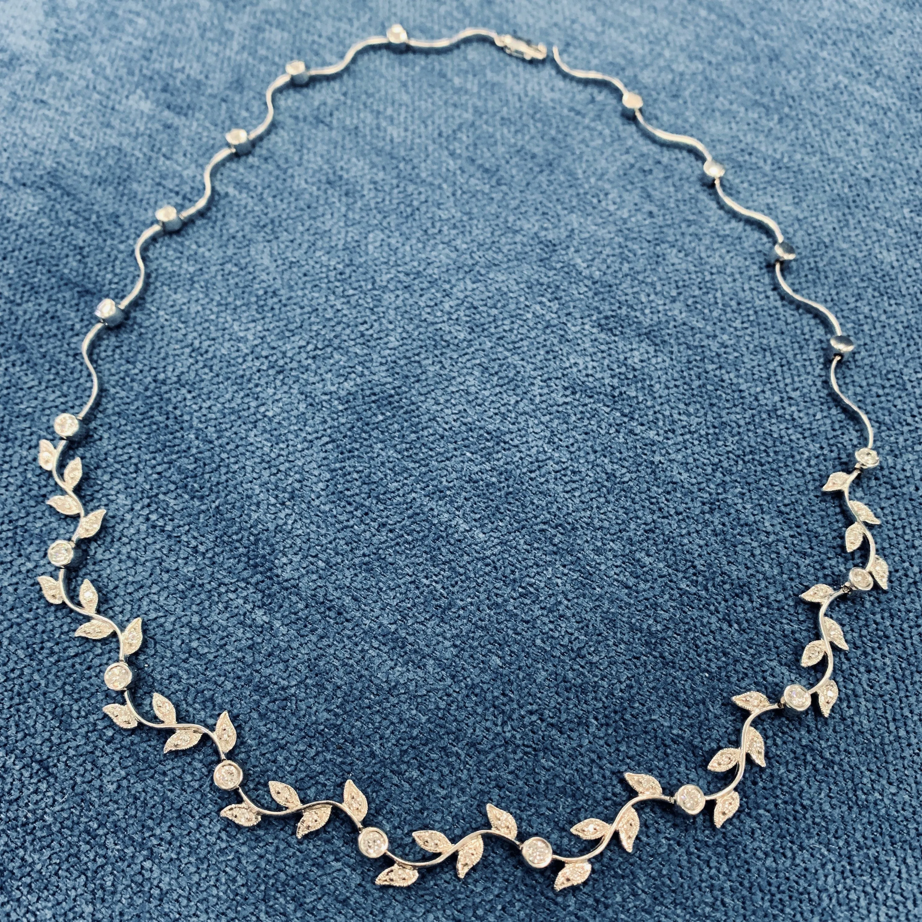 Grape Vine Necklace (1.25 ct Diamonds) in White Gold