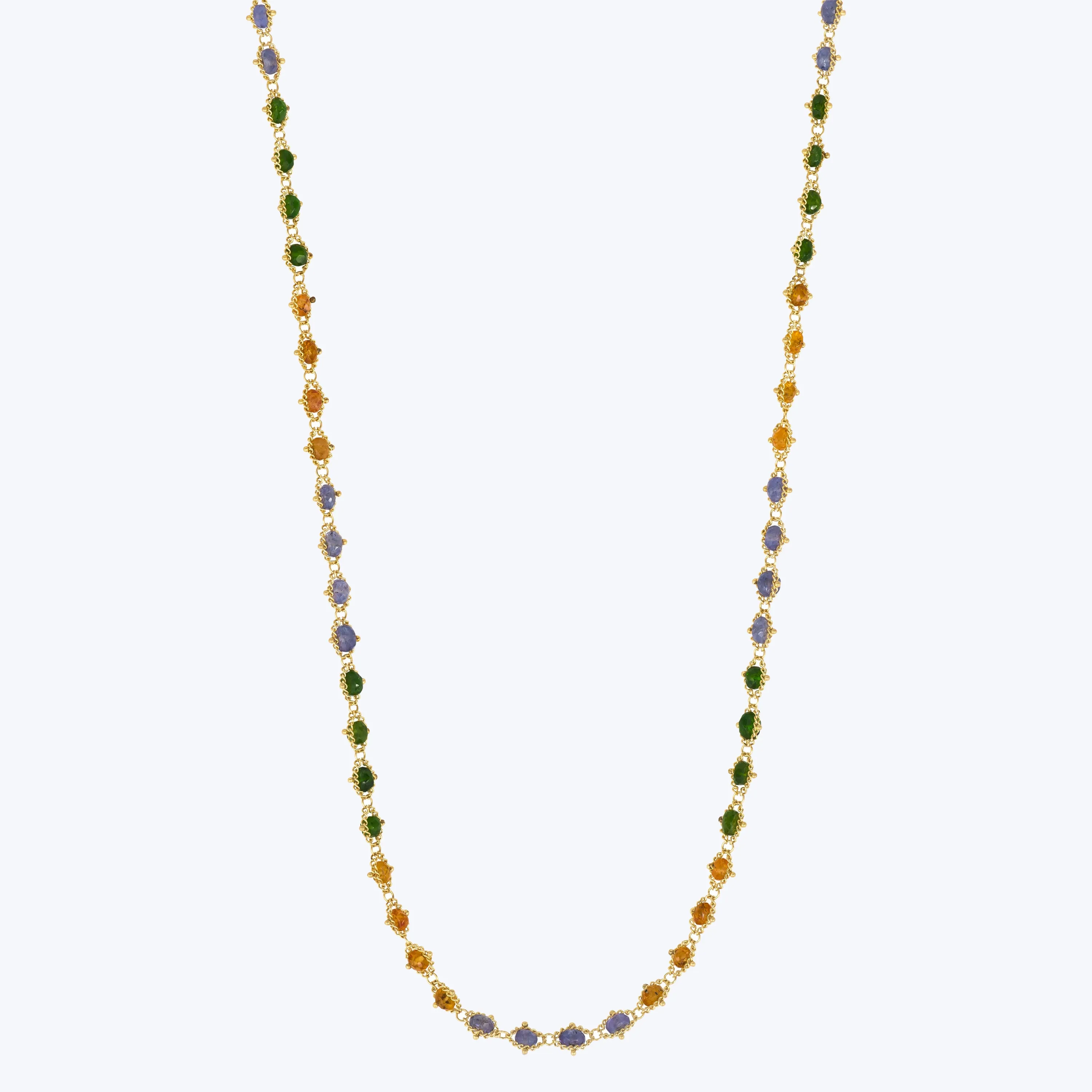 Green Tourmaline, Garnet, Tanzanite 18k Woven Necklace