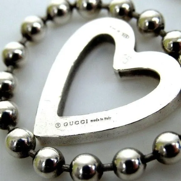 Gucci Sterling Silver Open Heart Charm Bracelet