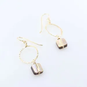 Hammer Textured Circle Earrings with Mocha Abalone