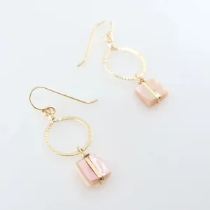 Hammer Textured Circle Earrings with Pink Mother of Pearl