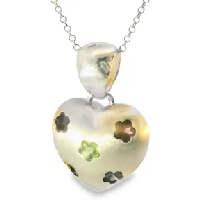 Matte 14K White Gold Floral Topaz Citrine Garnet Amethyst Peridot Heart Pendant
