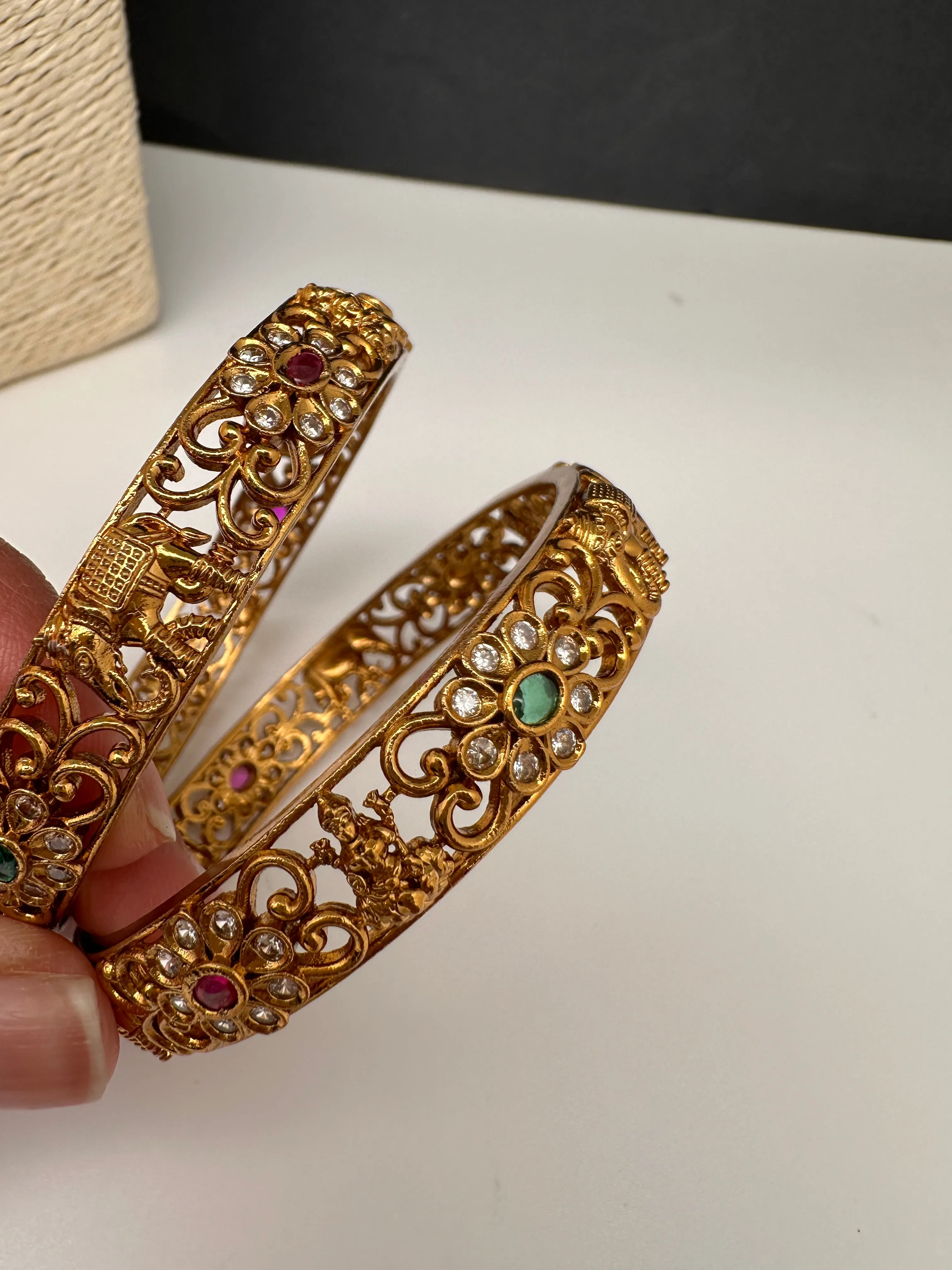 Matte Multi Color Goddess Laksmi and Elephant Bangles