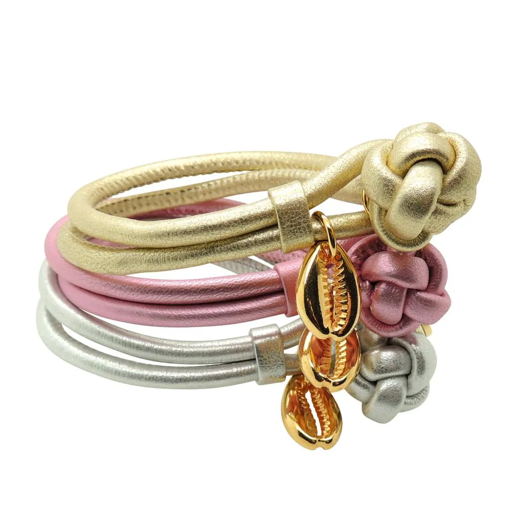 Midas Cowrie Shell Charm Metallic Leather Cord Bracelet