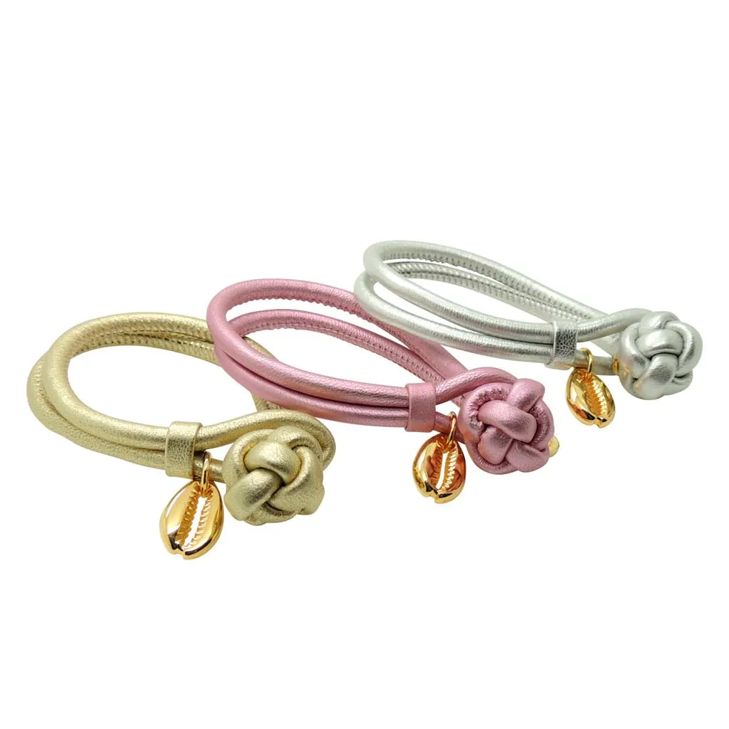 Midas Cowrie Shell Charm Metallic Leather Cord Bracelet