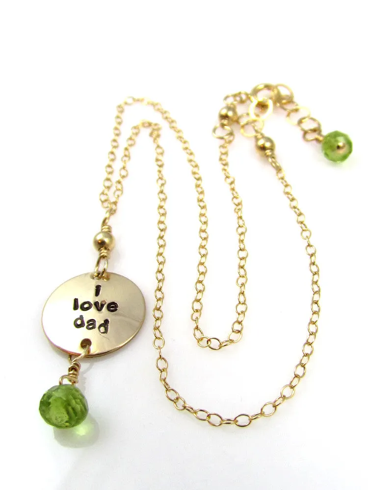 Mini Goddess (children) "i love mom/dad" Necklace With Peridot Gems