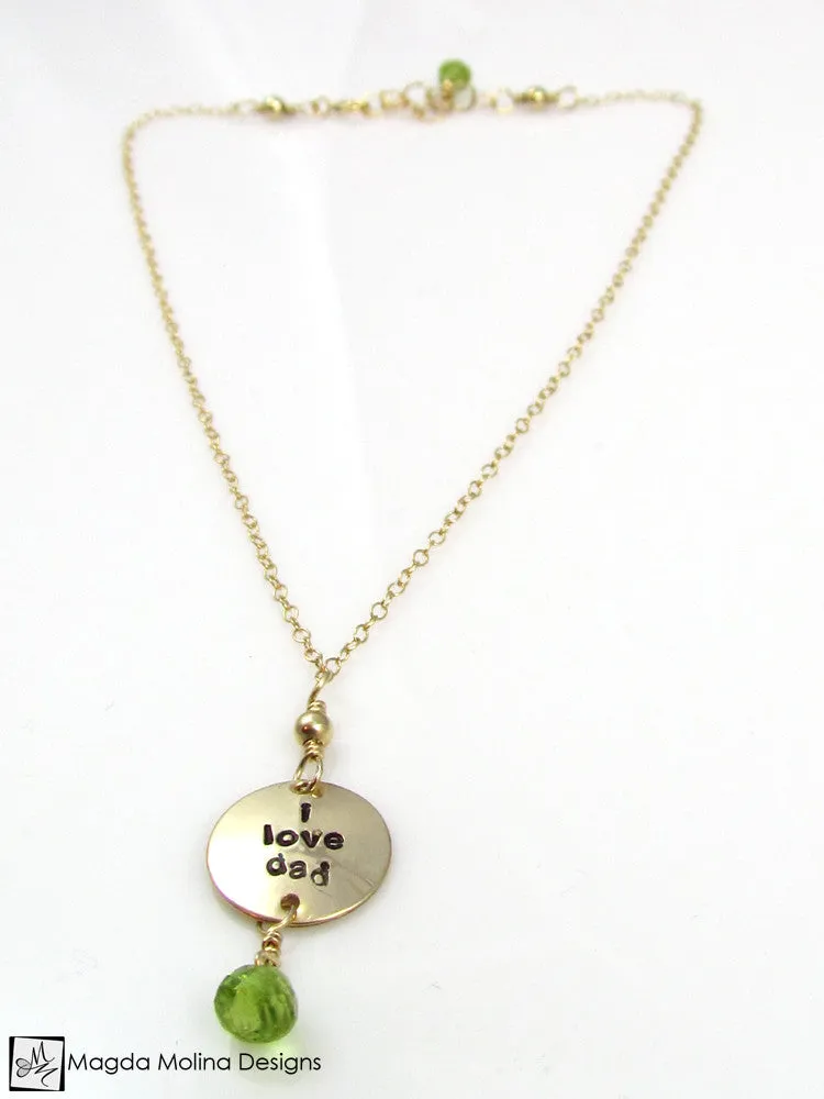 Mini Goddess (children) "i love mom/dad" Necklace With Peridot Gems