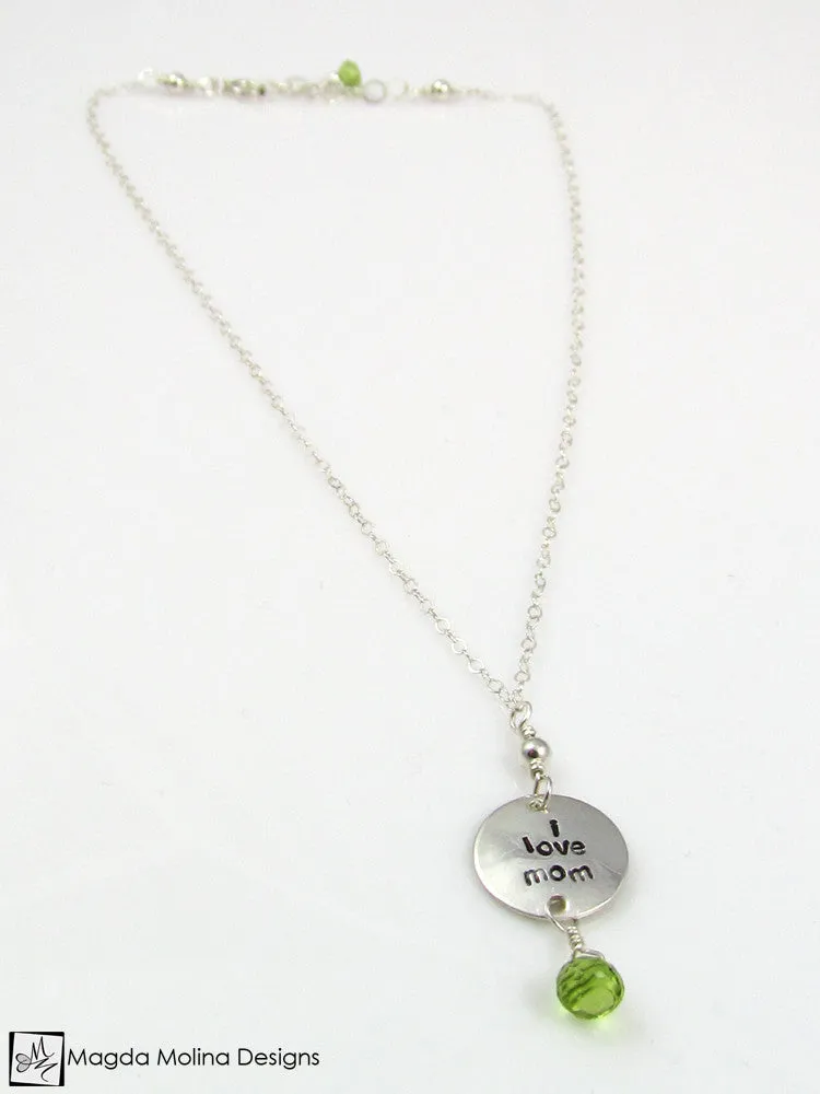 Mini Goddess (children) "i love mom/dad" Necklace With Peridot Gems