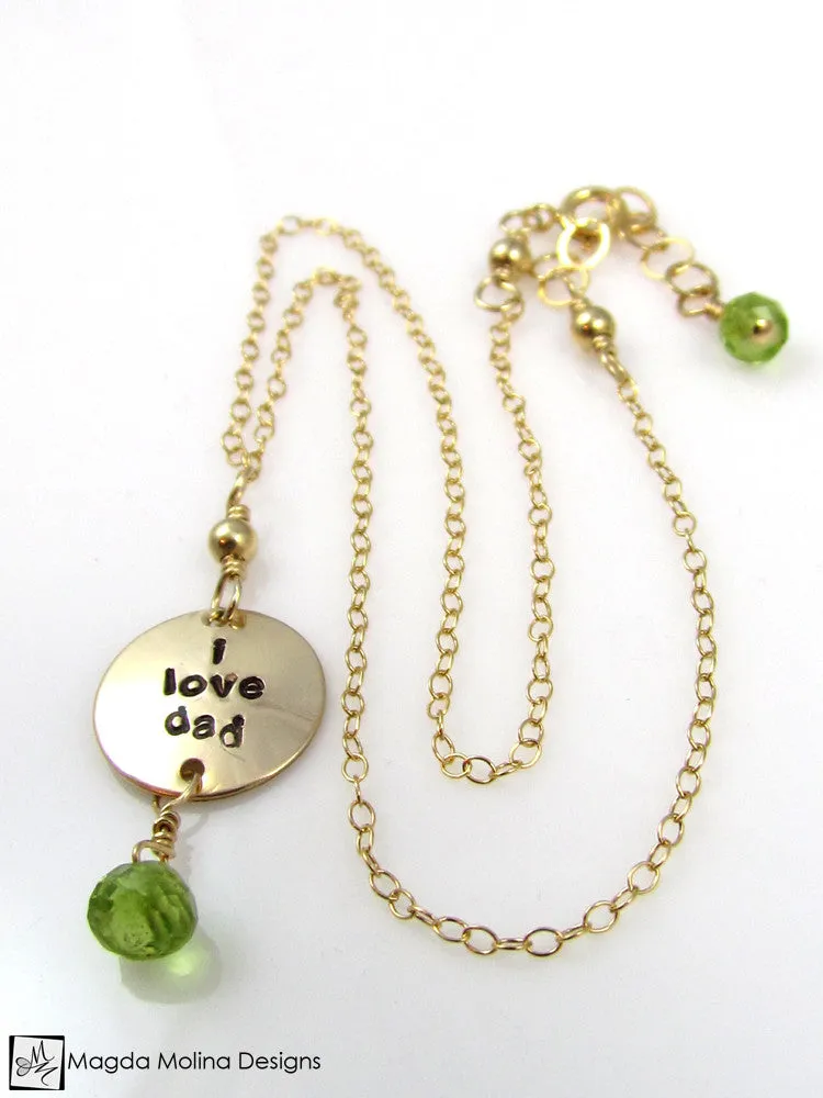 Mini Goddess (children) "i love mom/dad" Necklace With Peridot Gems