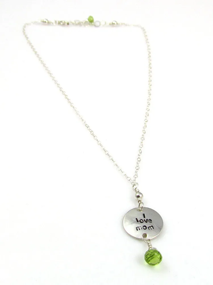 Mini Goddess (children) "i love mom/dad" Necklace With Peridot Gems