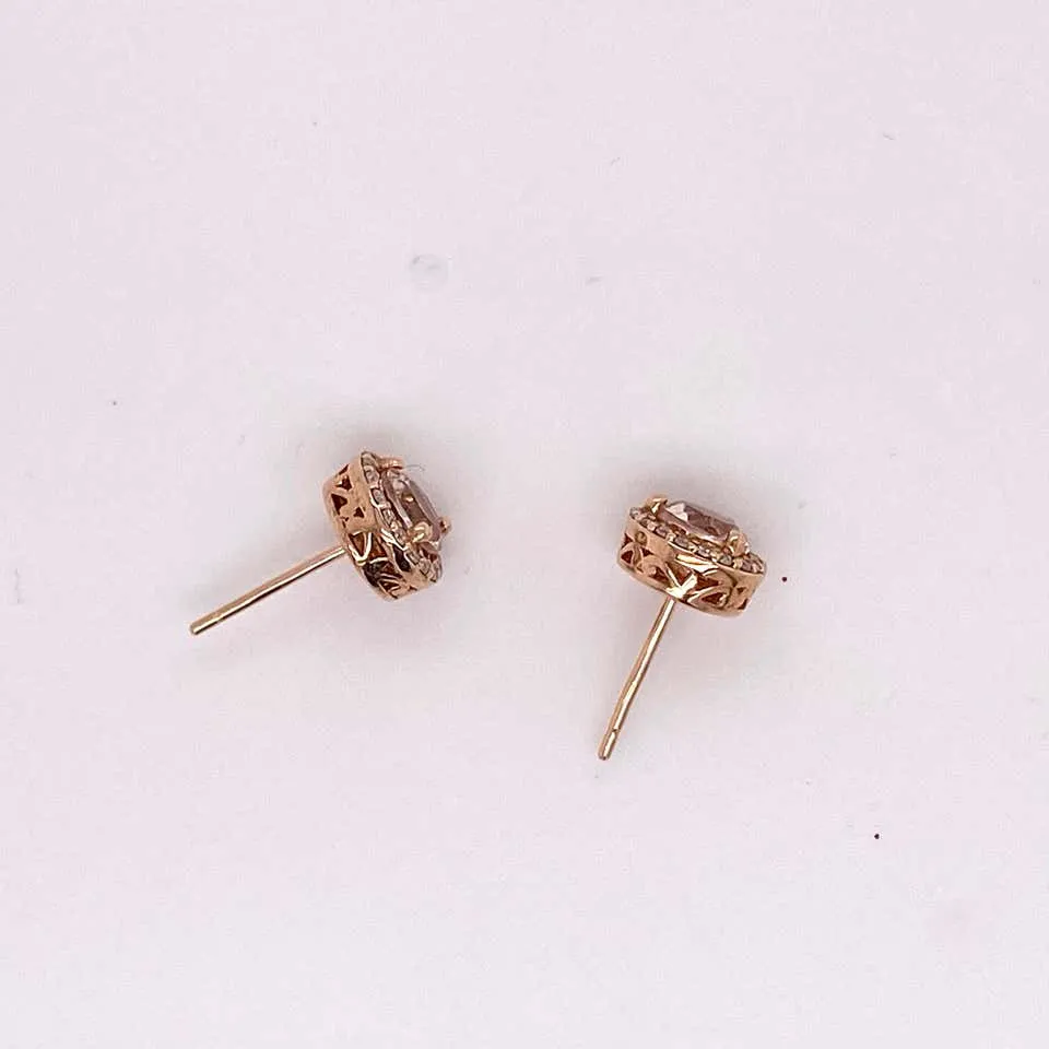 Morganite Diamond Halo Stud Earrings