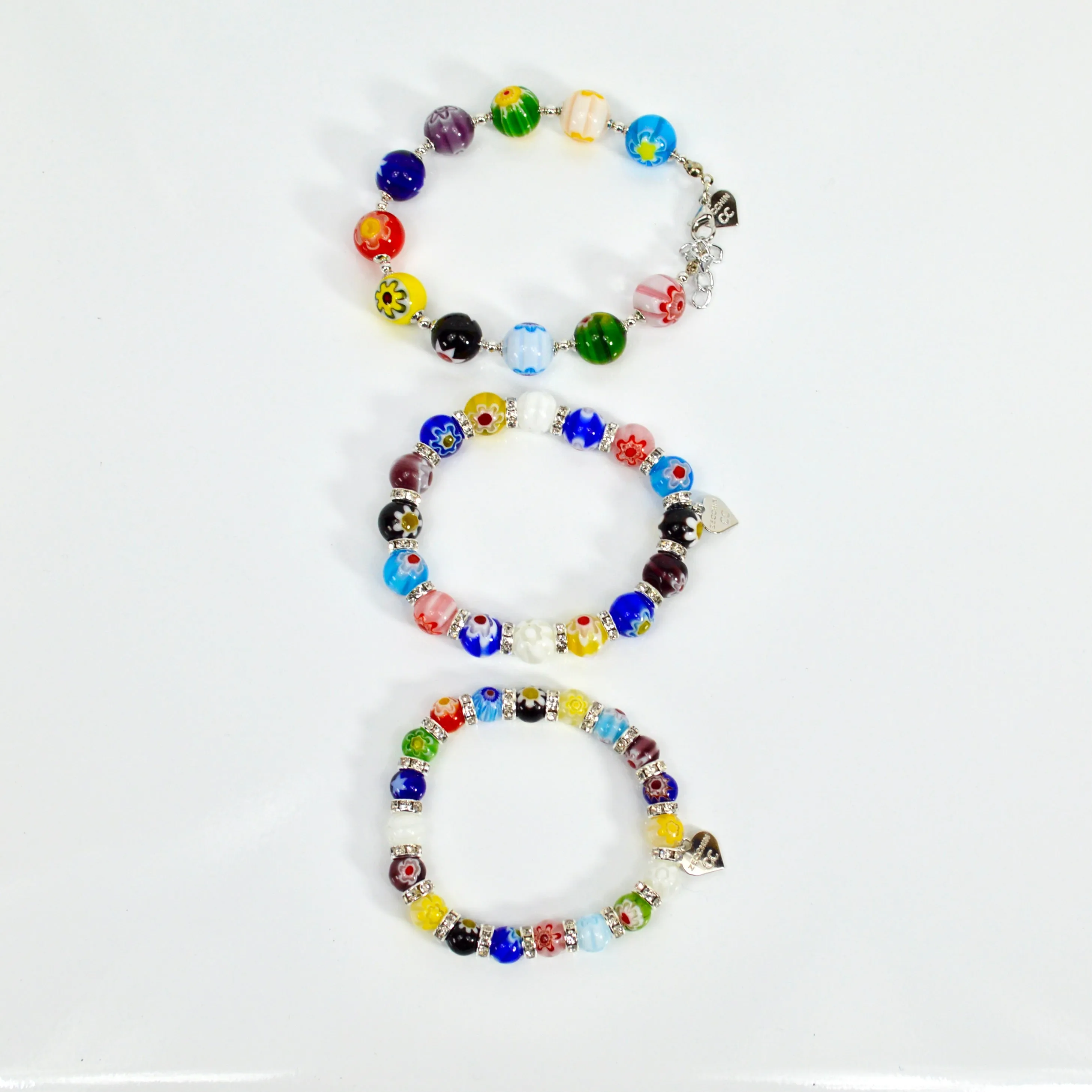Murano Glass Millefiori Bead Elastic Bracelet, Made in Italy