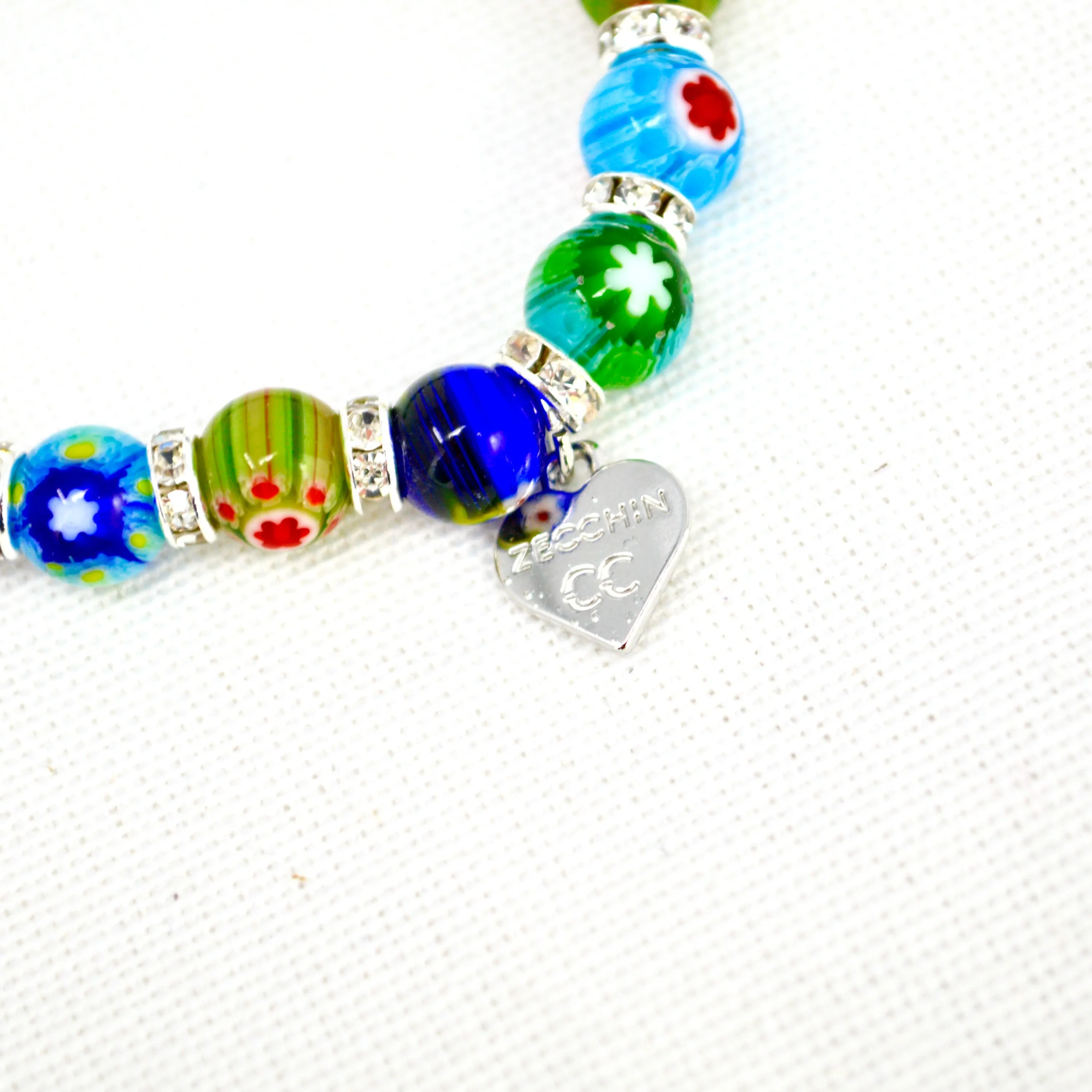 Murano Glass Millefiori Bead Elastic Bracelet, Made in Italy