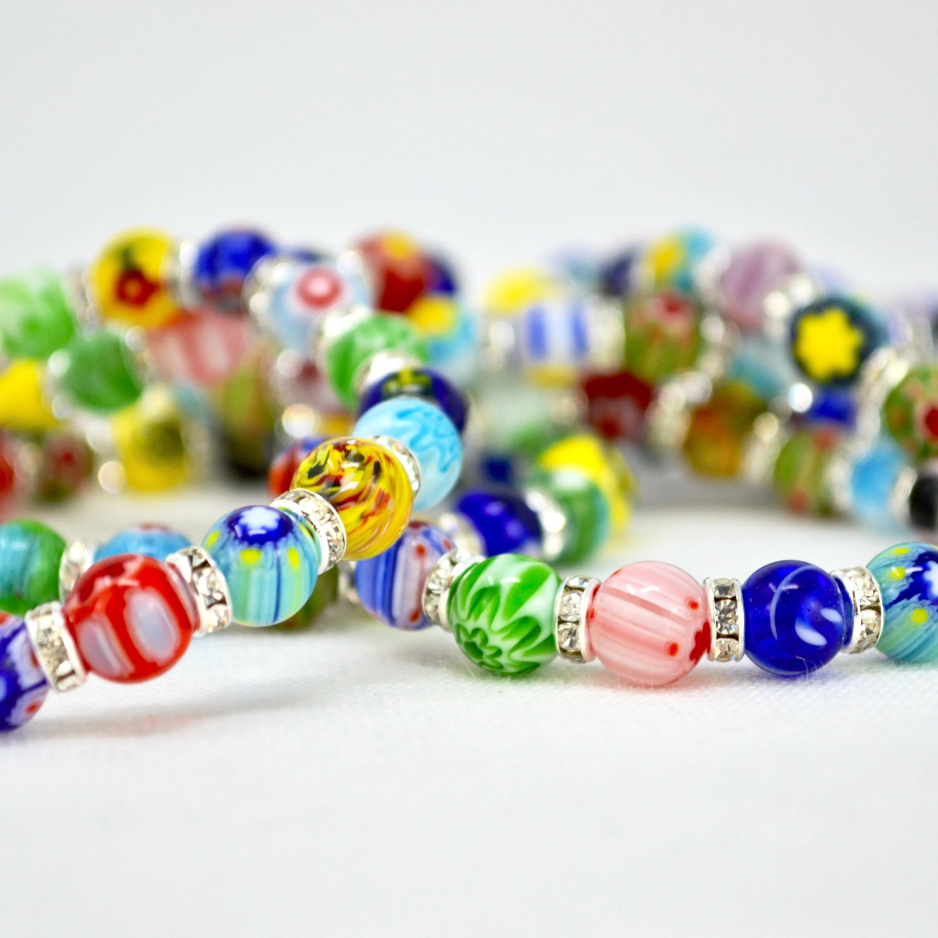 Murano Glass Millefiori Bead Elastic Bracelet, Made in Italy