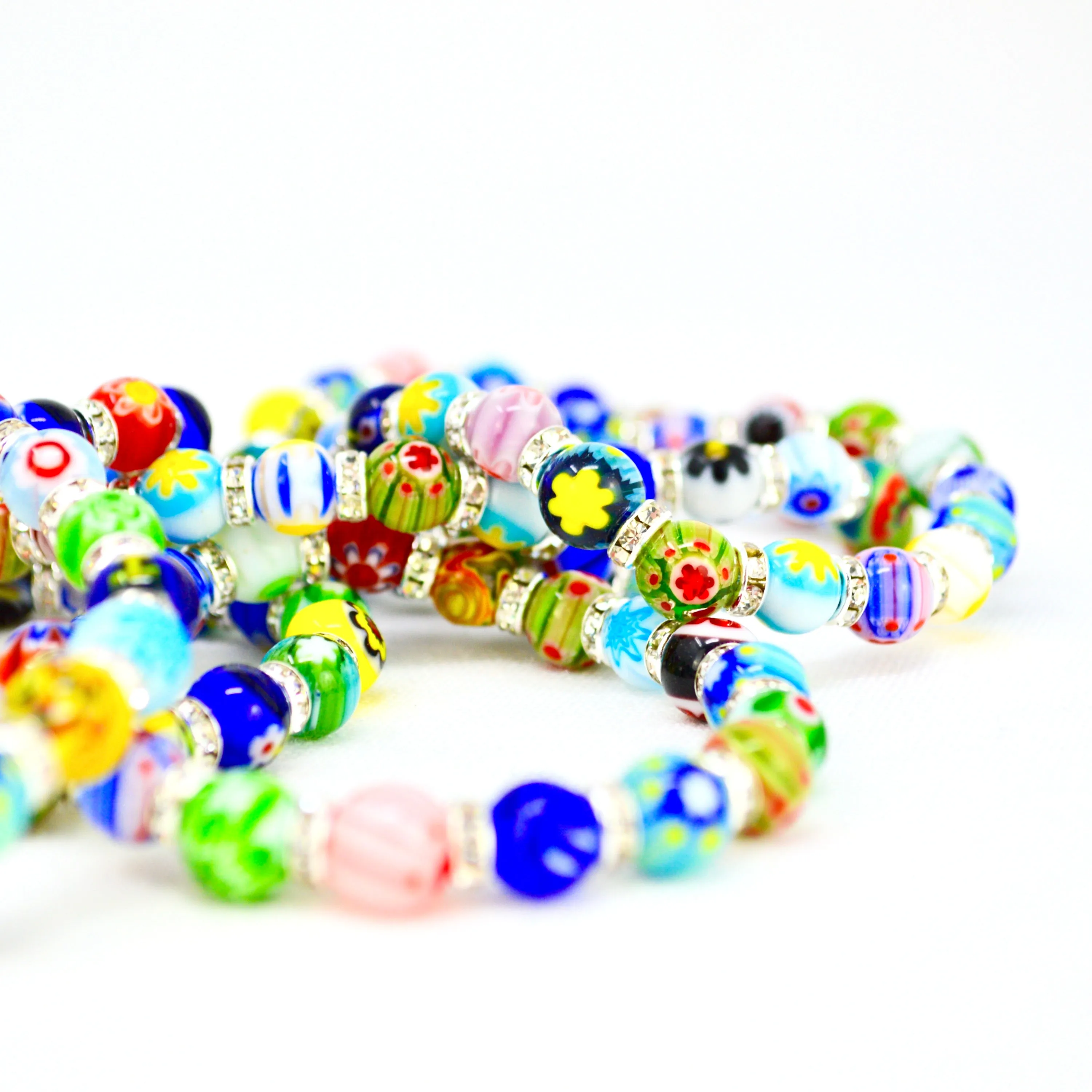 Murano Glass Millefiori Bead Elastic Bracelet, Made in Italy