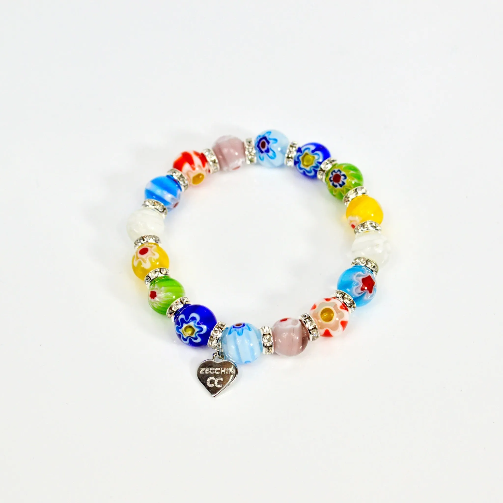 Murano Glass Millefiori Bead Elastic Bracelet, Made in Italy