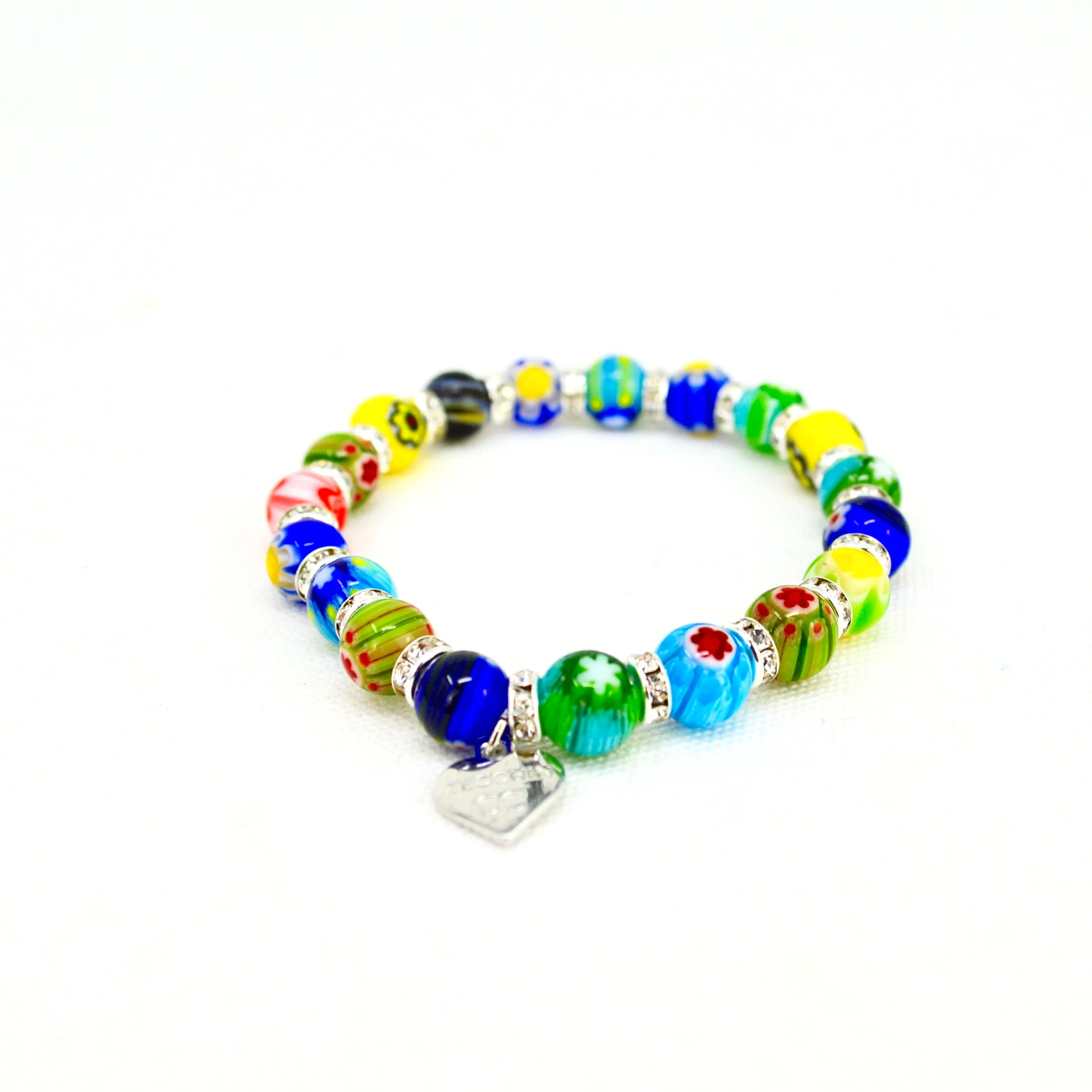 Murano Glass Millefiori Bead Elastic Bracelet, Made in Italy