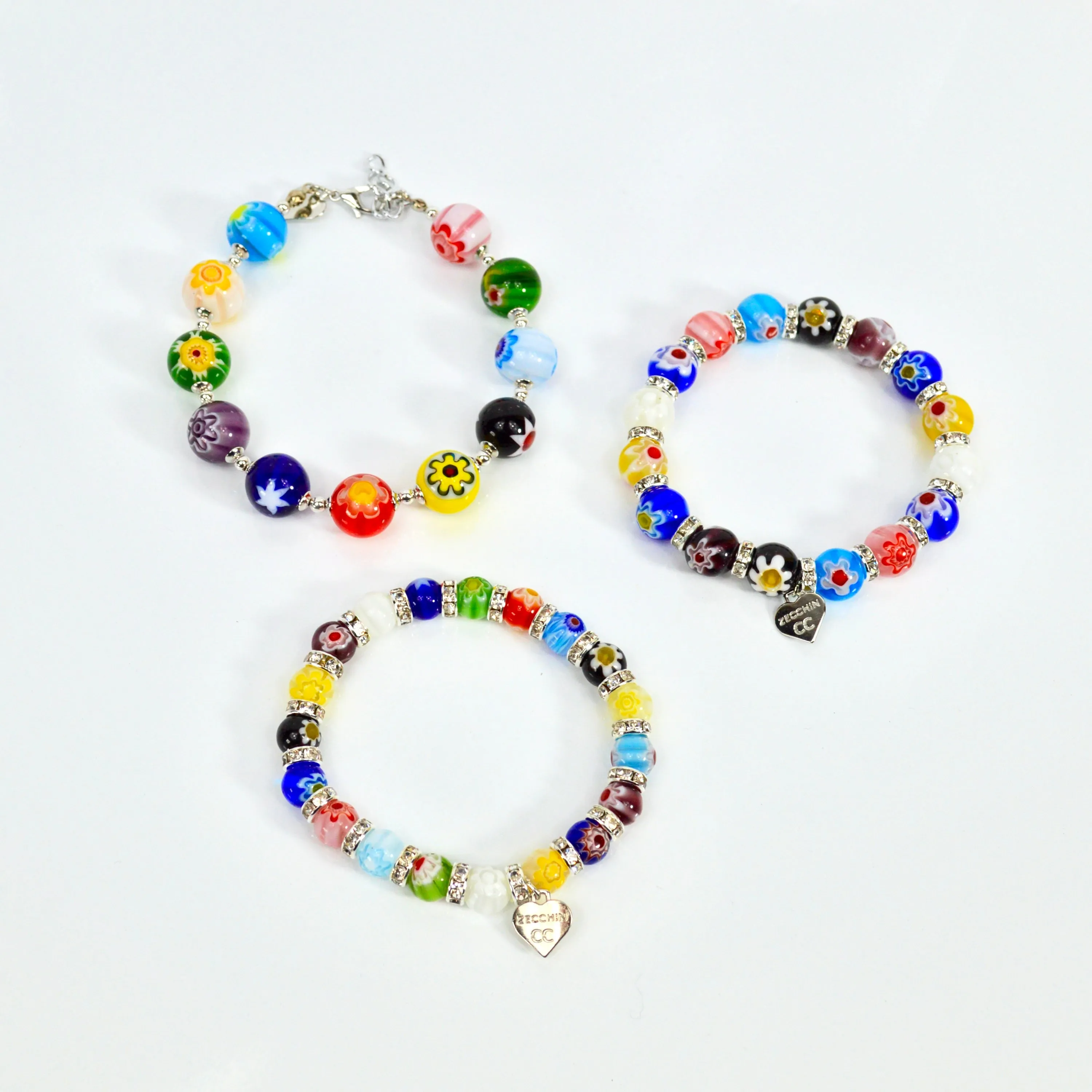 Murano Glass Millefiori Bead Elastic Bracelet, Made in Italy