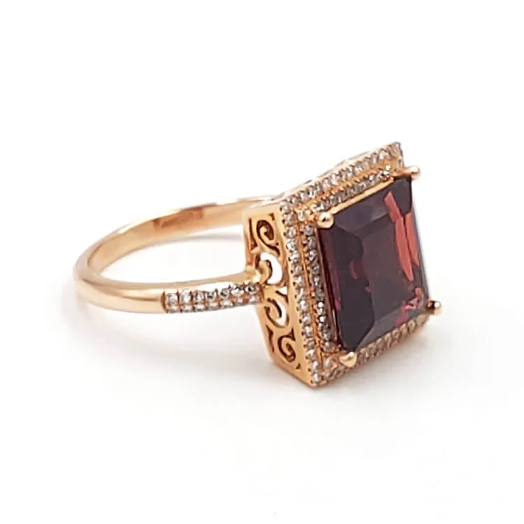 Natalie K 14K Rose Gold Diamond and Garnet Ring, 4.8g