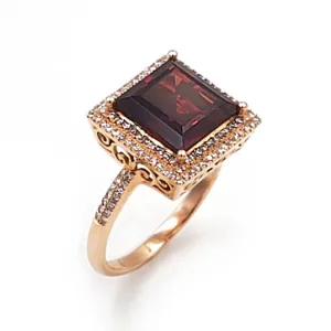Natalie K 14K Rose Gold Diamond and Garnet Ring, 4.8g
