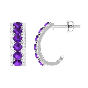 Natural Amethyst Moissanite Hoop Earrings