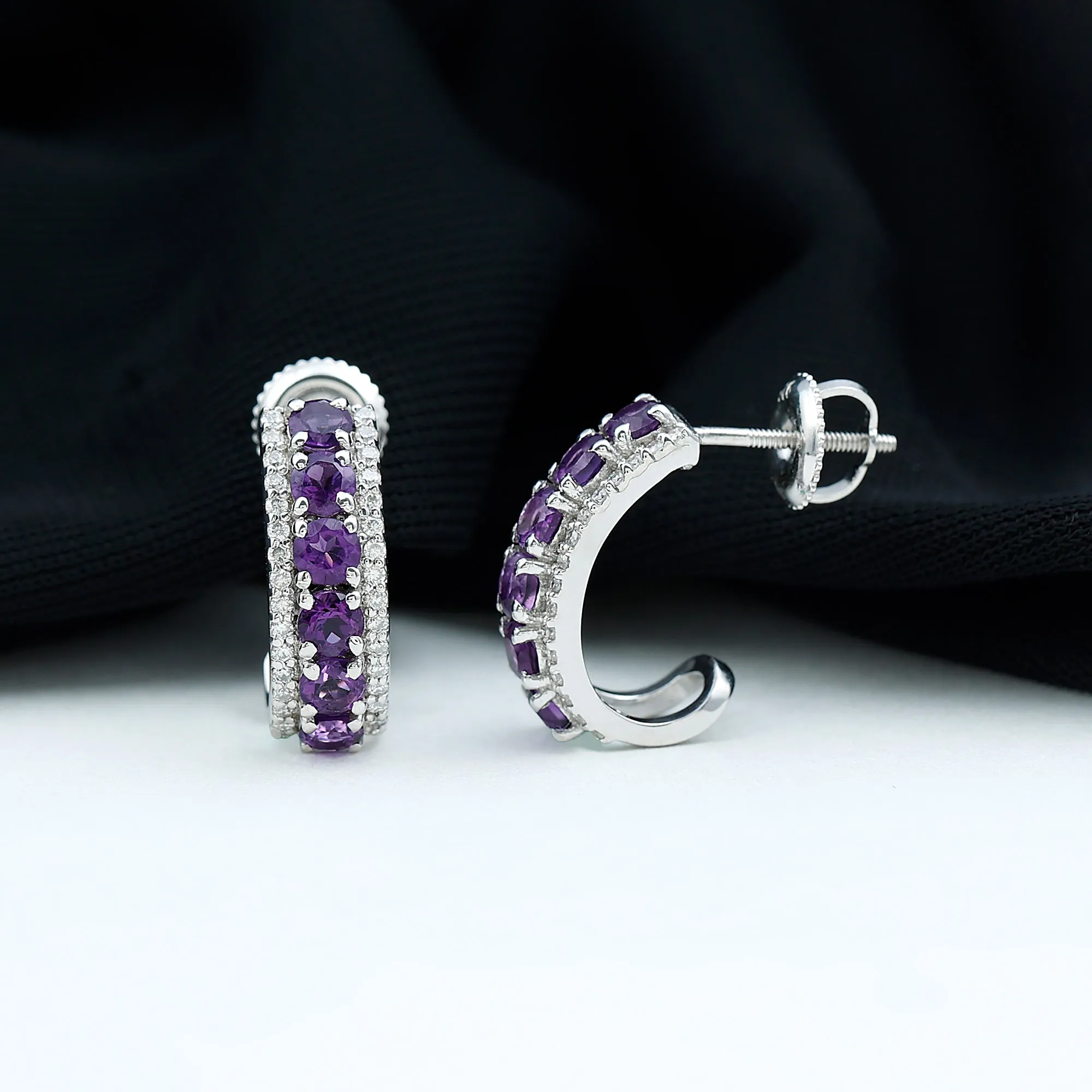 Natural Amethyst Moissanite Hoop Earrings