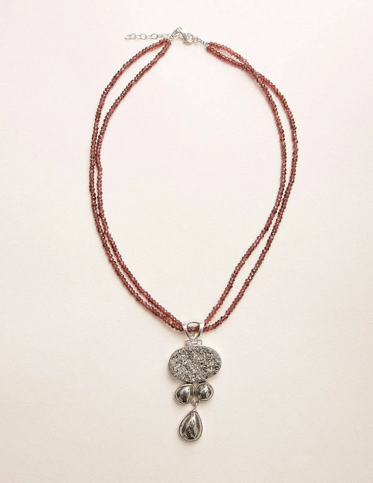 Natural Pyrite and Garnet Gemstone Necklace - One of a Kind