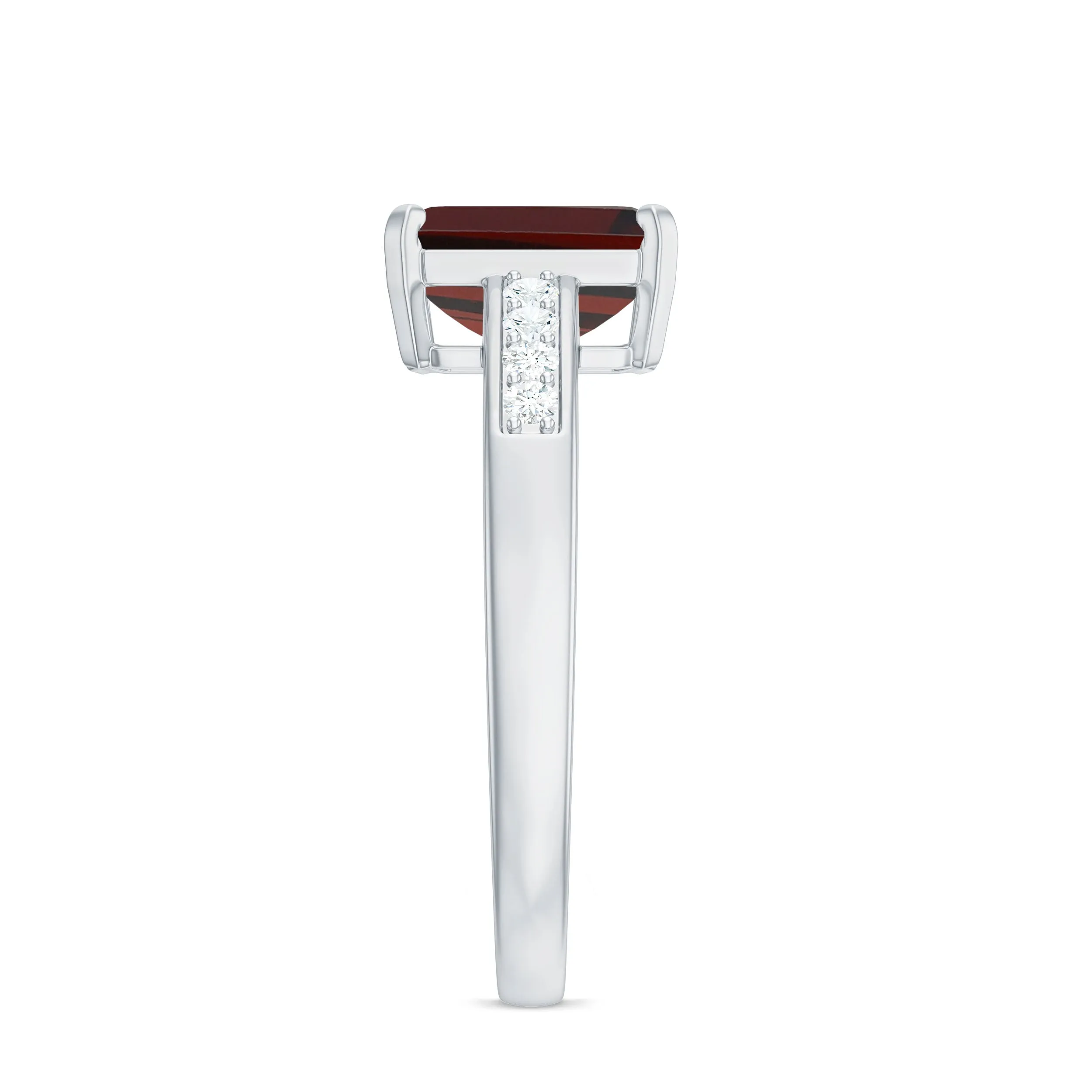Octagon Cut Real Garnet Solitaire Ring with Diamond