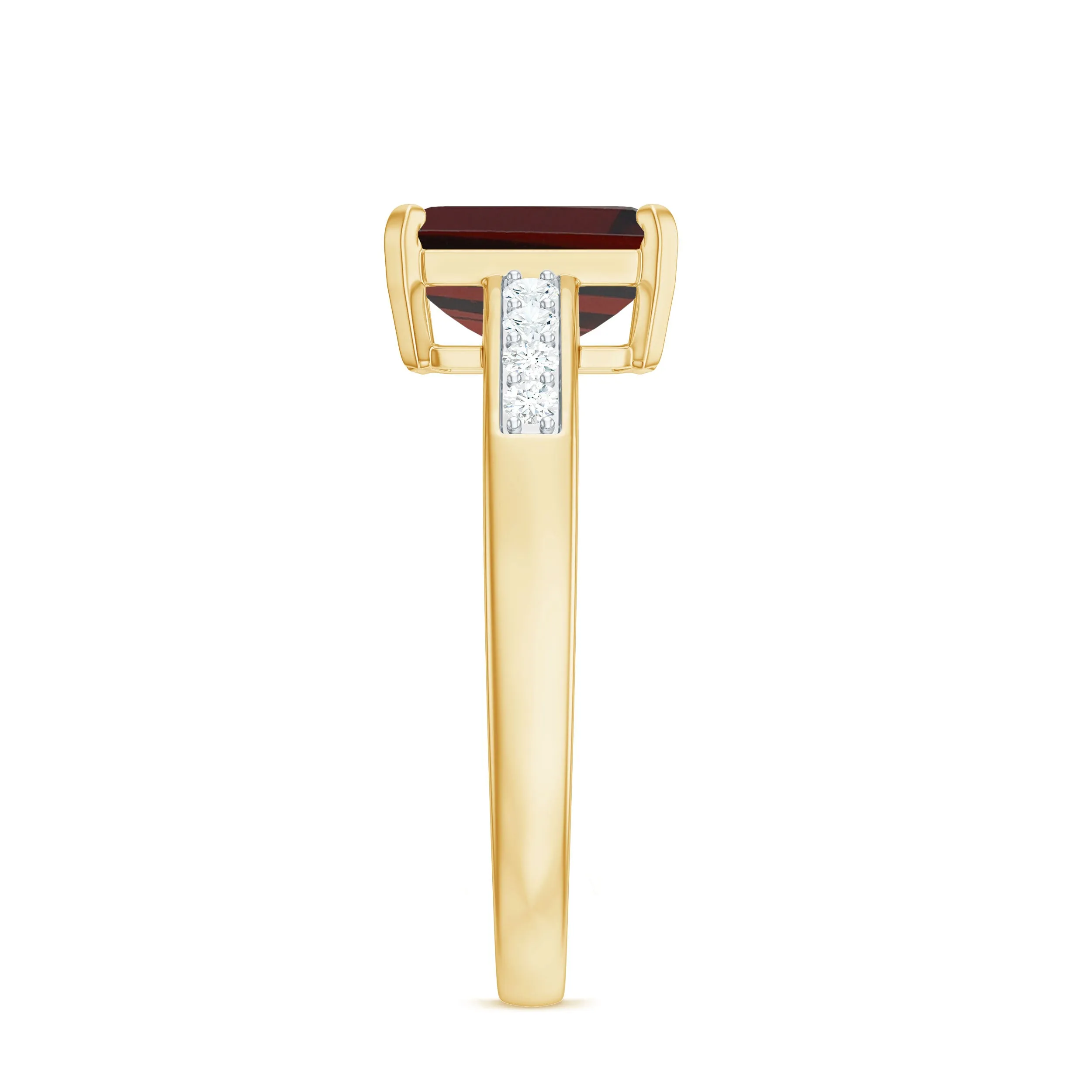 Octagon Cut Real Garnet Solitaire Ring with Diamond