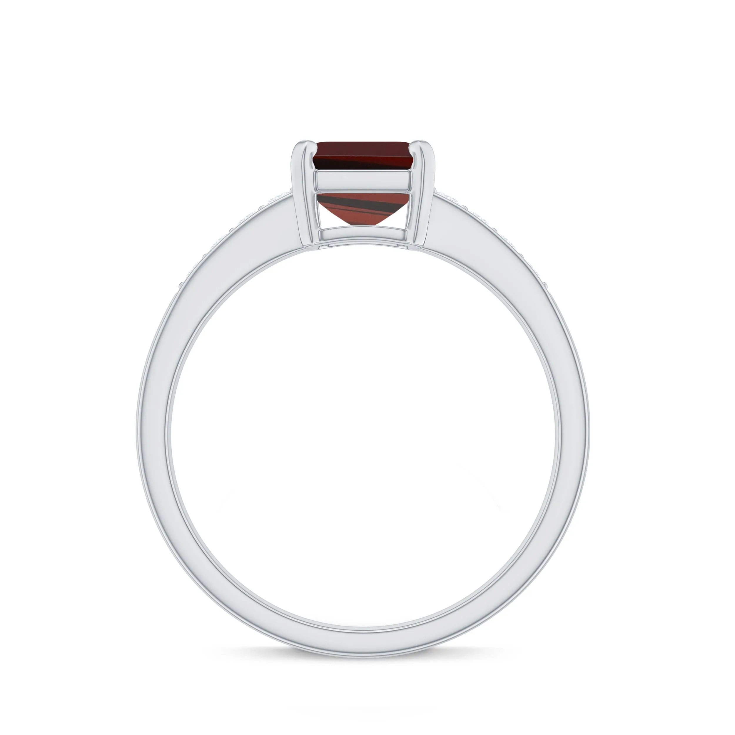 Octagon Cut Real Garnet Solitaire Ring with Diamond