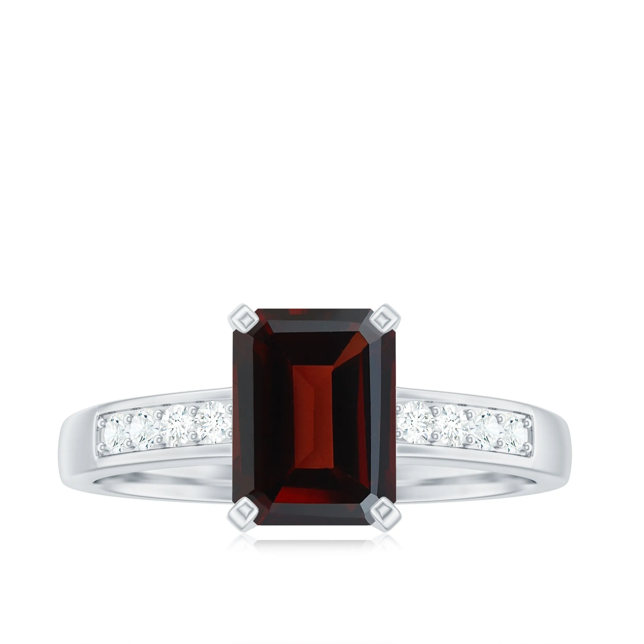 Octagon Cut Real Garnet Solitaire Ring with Diamond