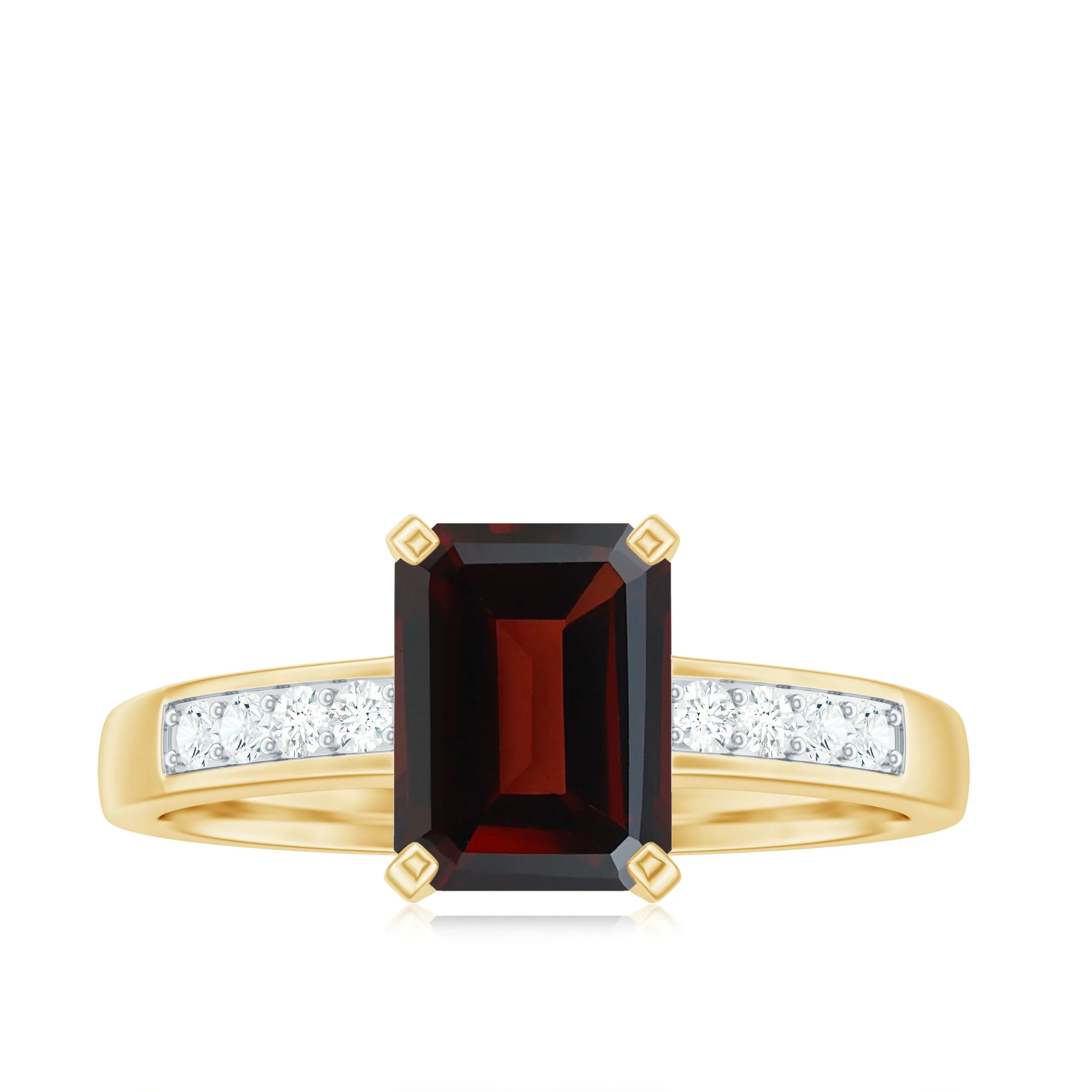 Octagon Cut Real Garnet Solitaire Ring with Diamond