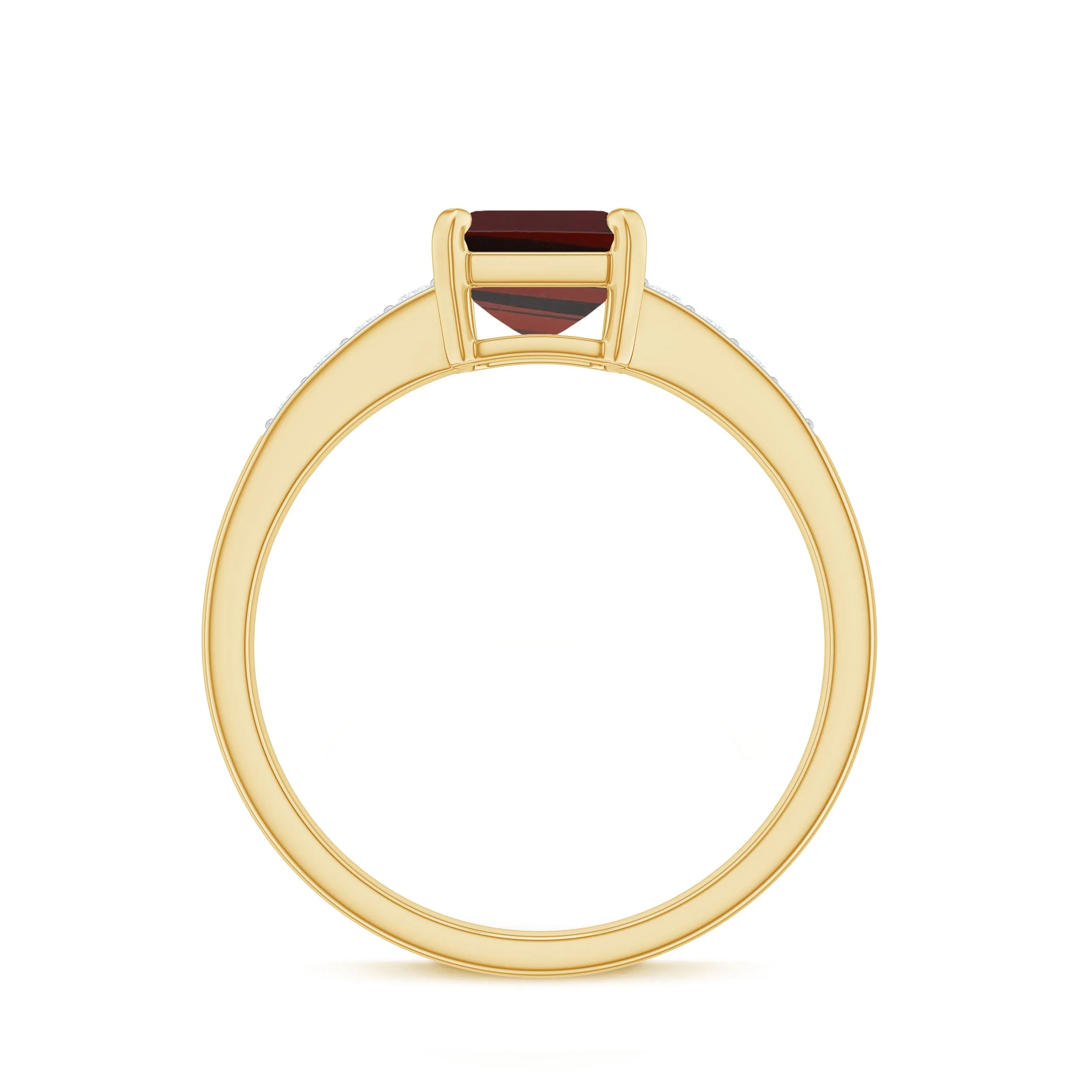 Octagon Cut Real Garnet Solitaire Ring with Diamond