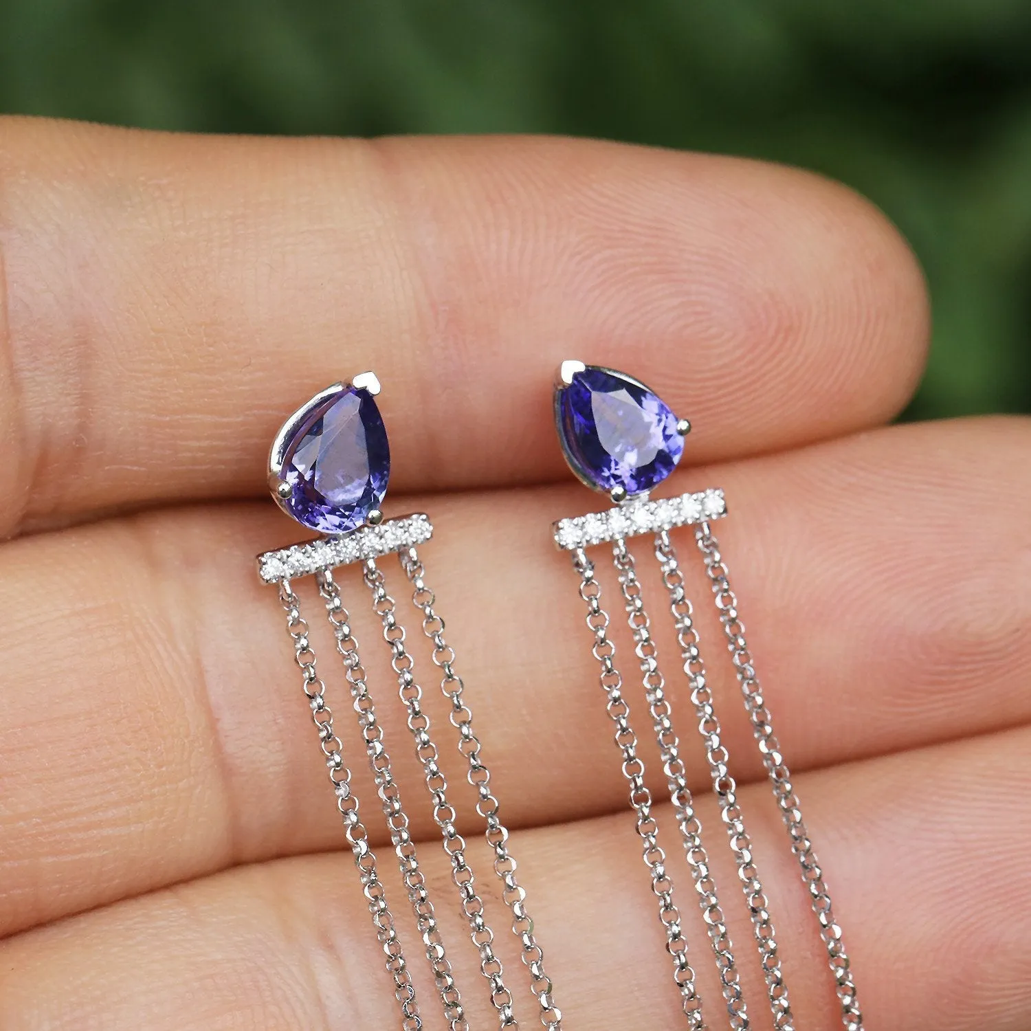 Pear Tanzanite Chandelier Earrings with Diamonds 14K 1.78ctw