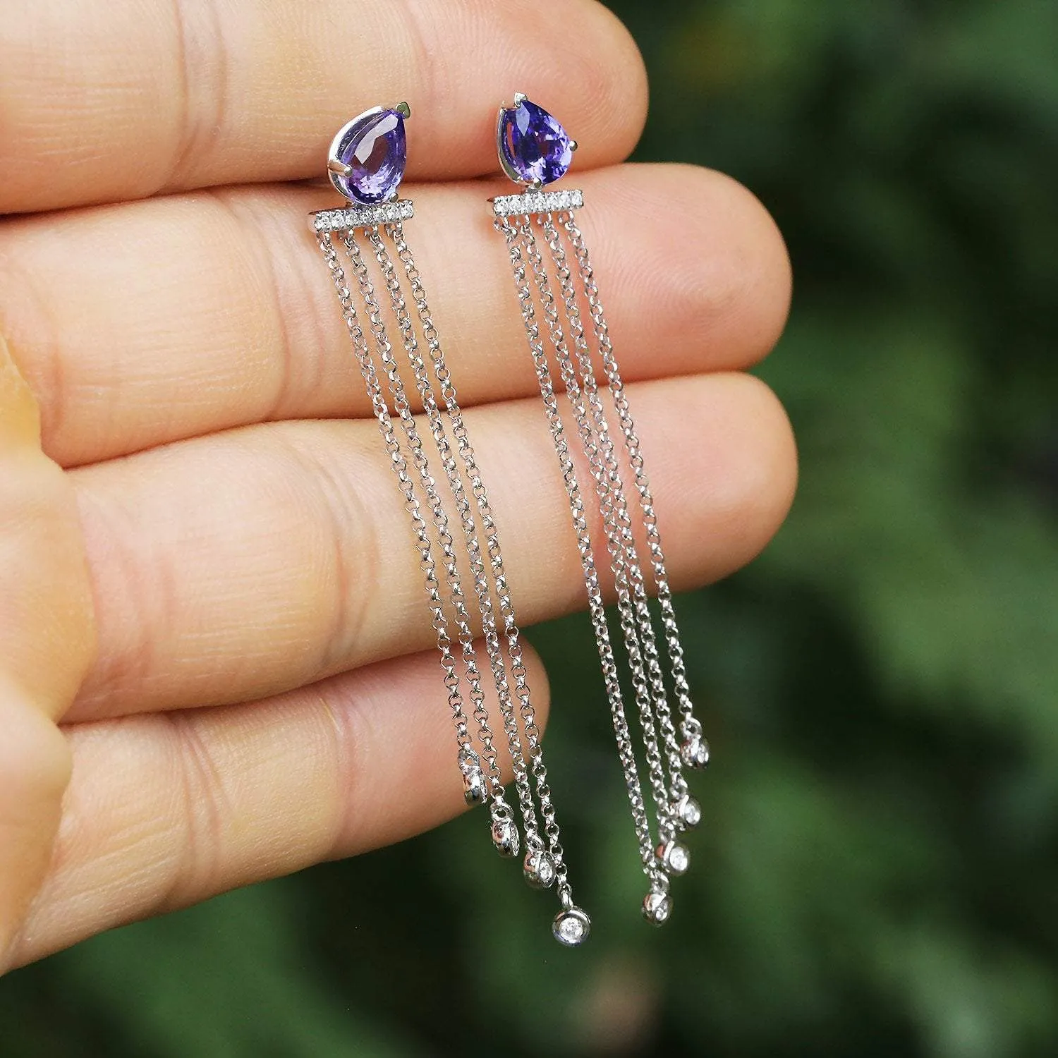 Pear Tanzanite Chandelier Earrings with Diamonds 14K 1.78ctw