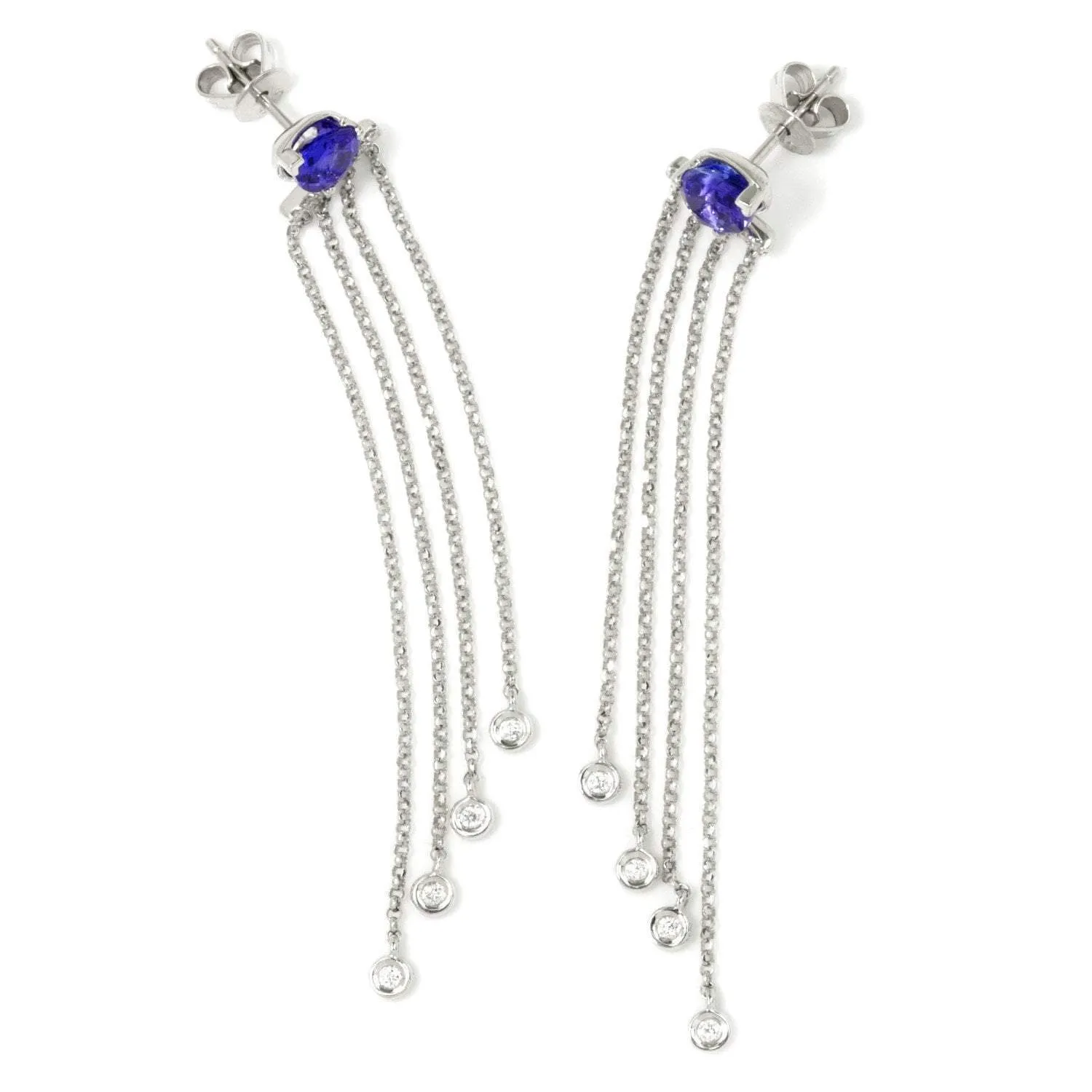 Pear Tanzanite Chandelier Earrings with Diamonds 14K 1.78ctw