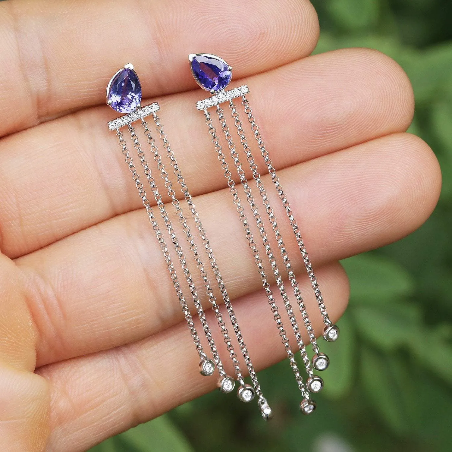Pear Tanzanite Chandelier Earrings with Diamonds 14K 1.78ctw
